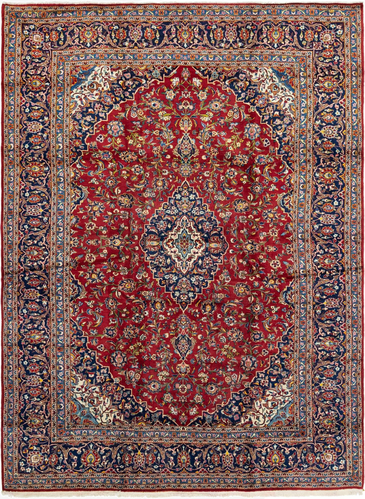 9' 8 x 13' 3  Hand Knotted Kashan Persian Wool Rug