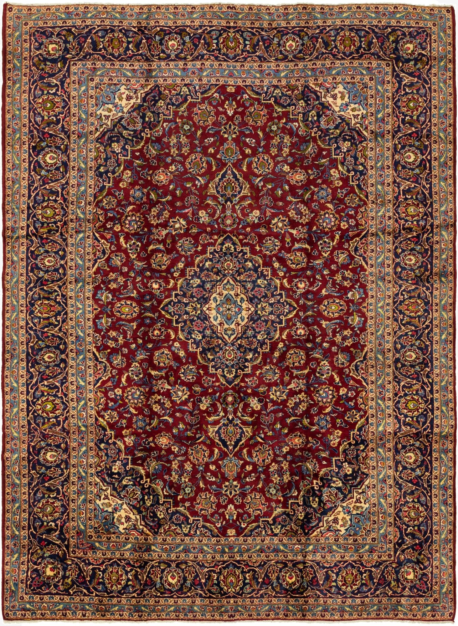 9' 7 x 13' 4  Hand Knotted Kashan Persian Wool Rug