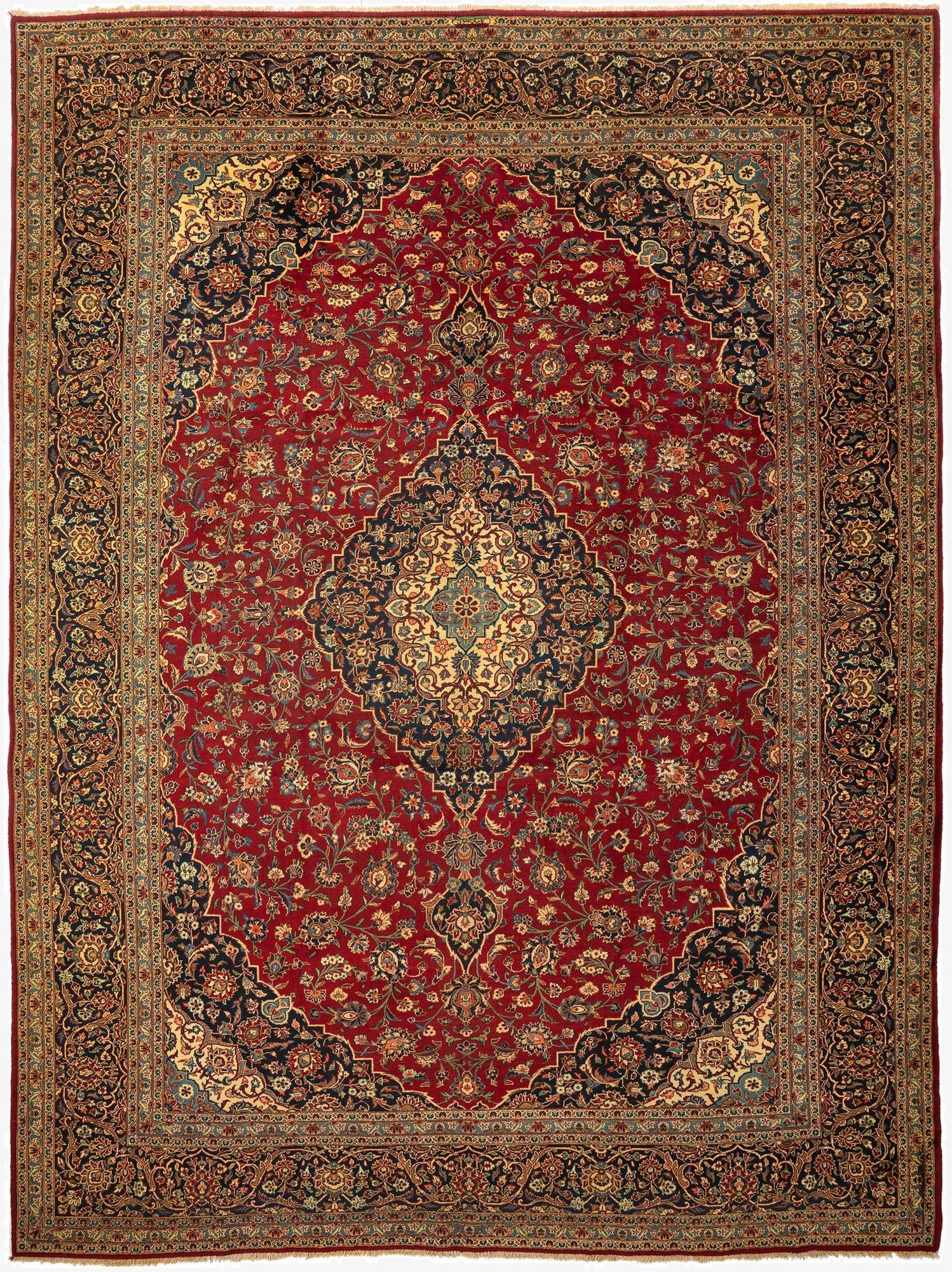 10' 6 x 14'  Hand Knotted Kashan Persian Wool Rug