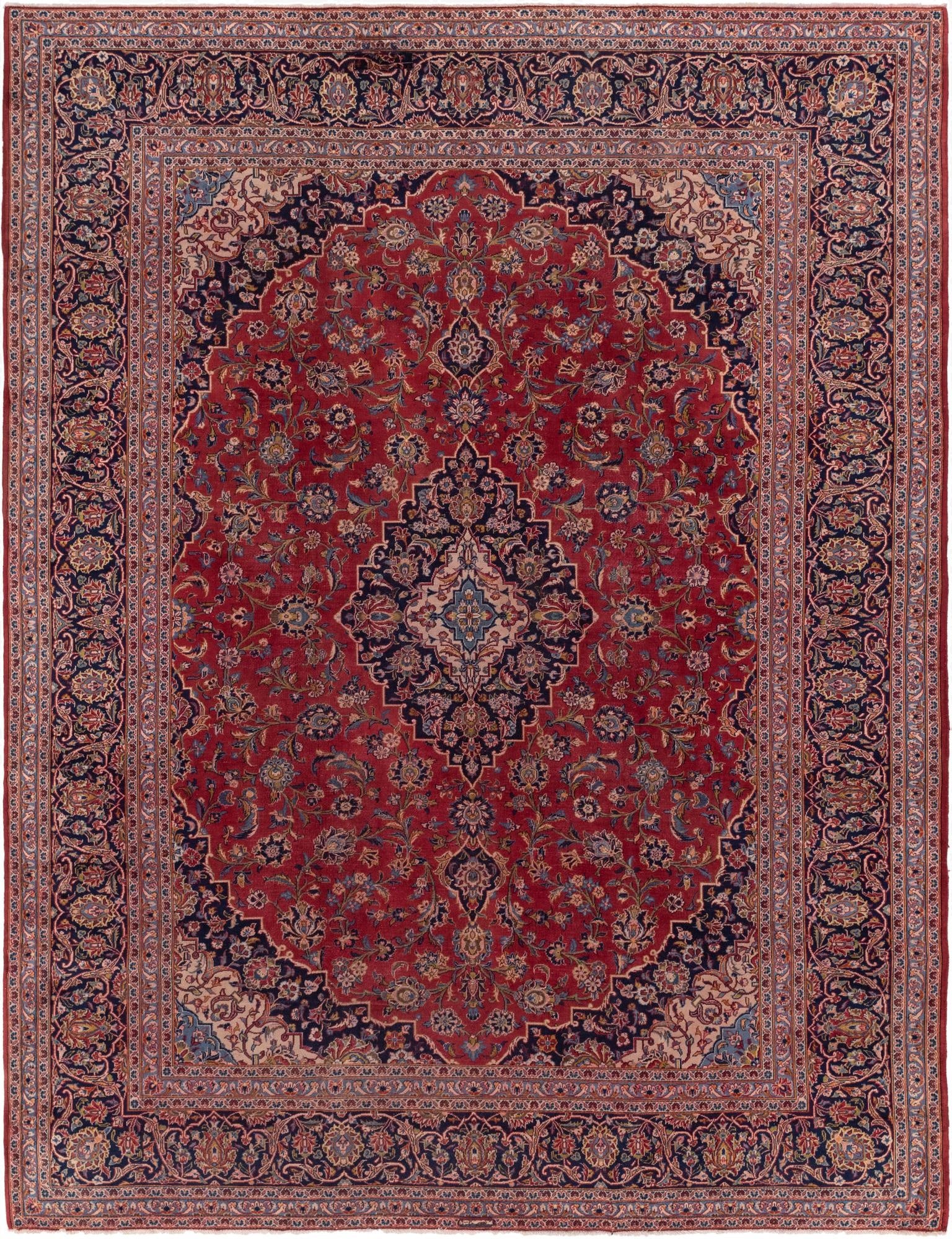 9' 8 x 12' 10  Hand Knotted Kashan Persian Wool Rug