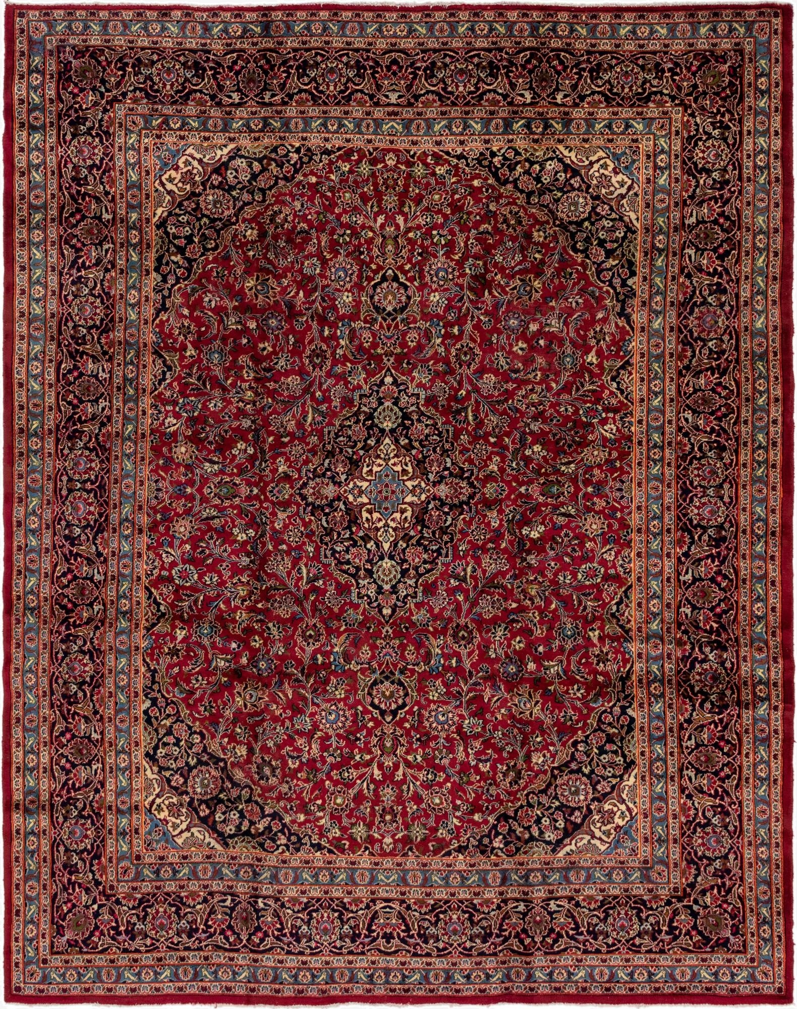 9' 9 x 12' 7  Hand Knotted Kashan Persian Wool Rug