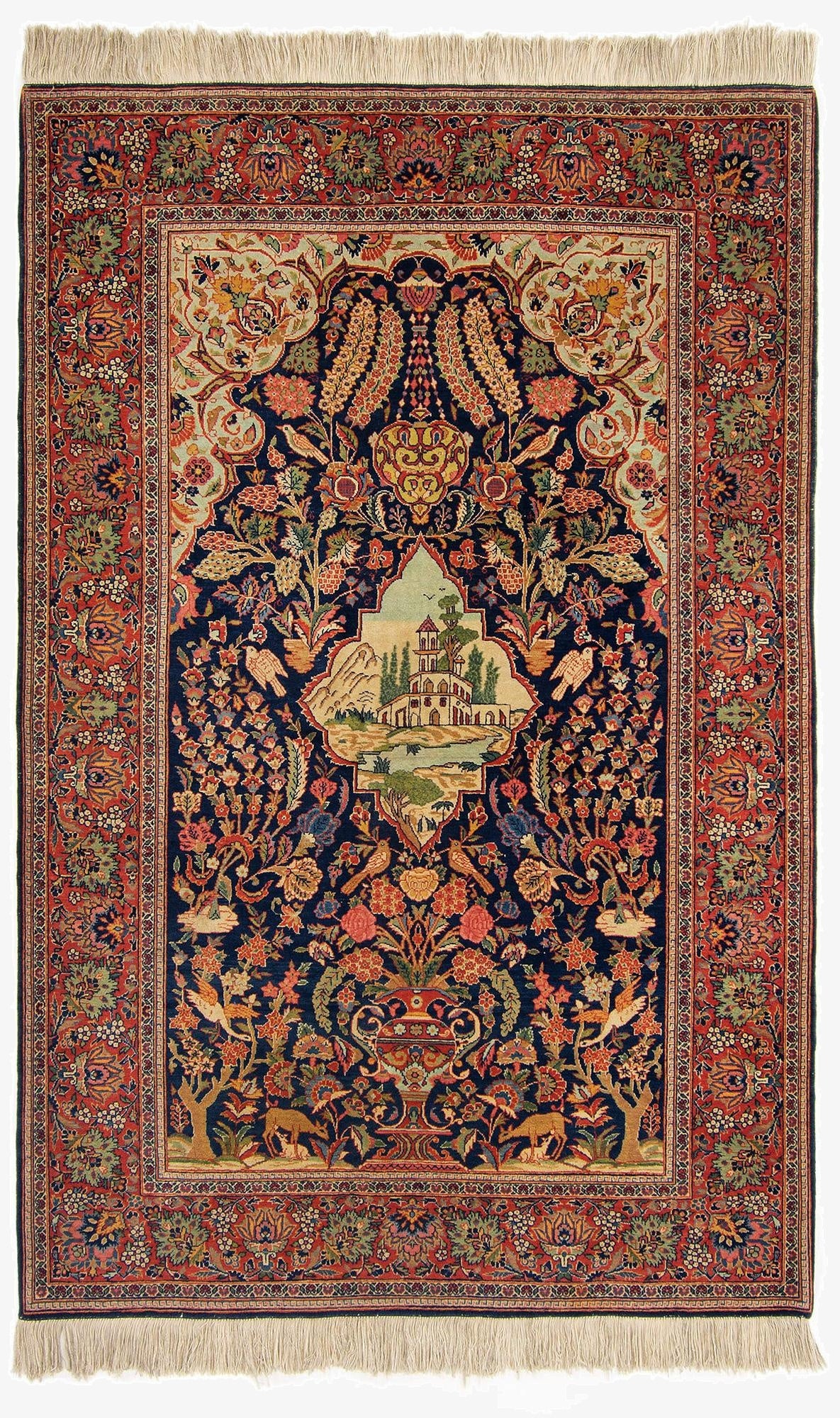 4' 4 x 6' 10  Hand Knotted Kashan Persian Rug