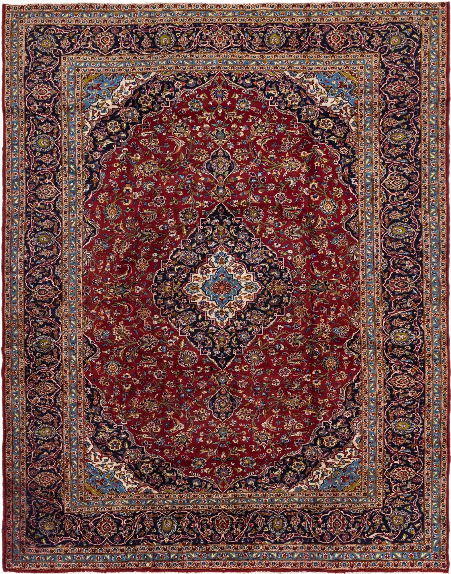 9' 10 x 12' 6  Hand Knotted Kashan Persian Wool Rug