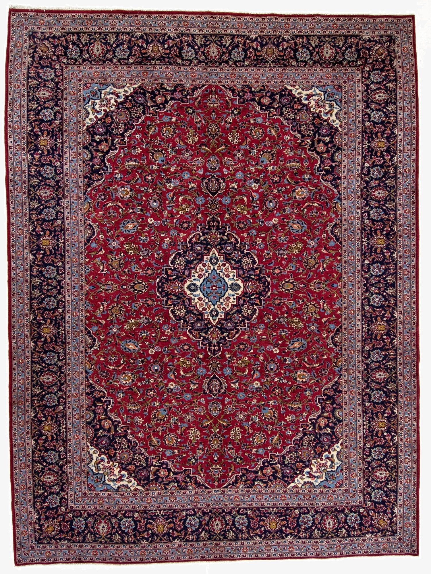 9' 9 x 13' 1  Hand Knotted Kashan Persian Wool Rug