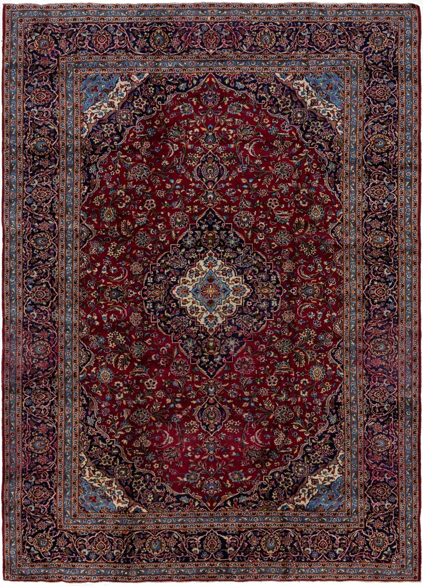 9' 8 x 13' 5  Hand Knotted Kashan Persian Wool Rug