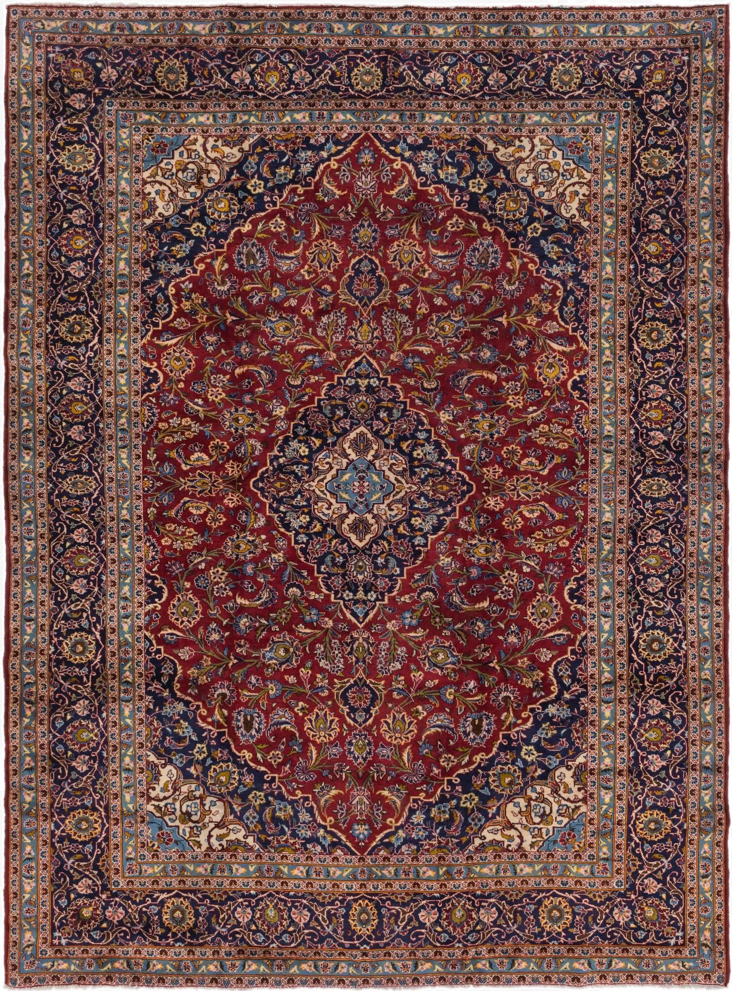 9' 7 x 12' 10  Hand Knotted Kashan Persian Wool Rug