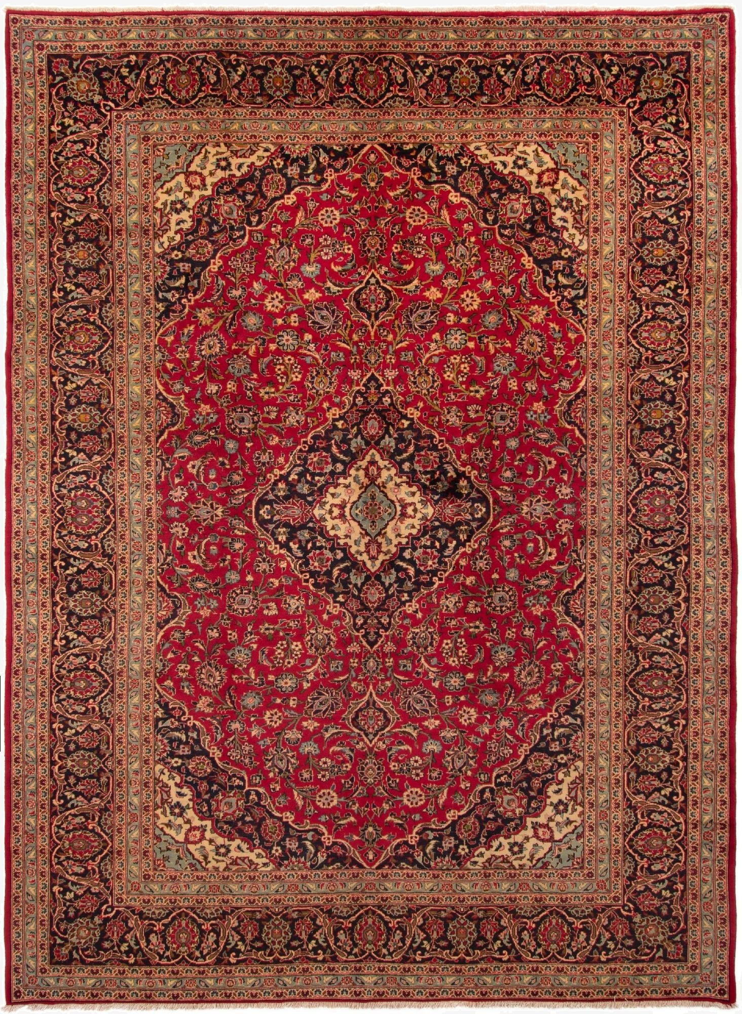 9' 7 x 12' 11  Hand Knotted Kashan Persian Wool Rug