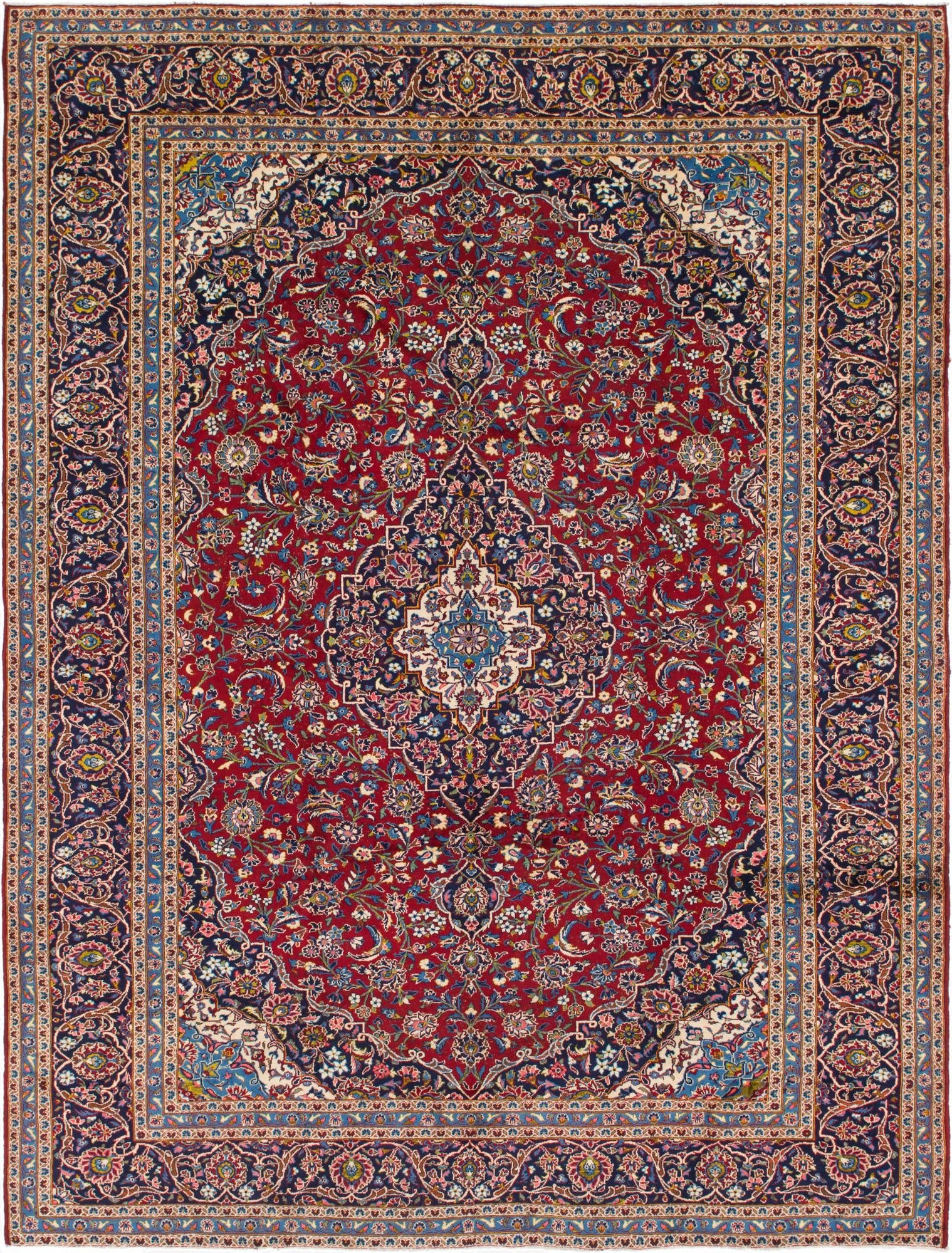 9' 9 x 12' 7  Hand Knotted Kashan Persian Wool Rug