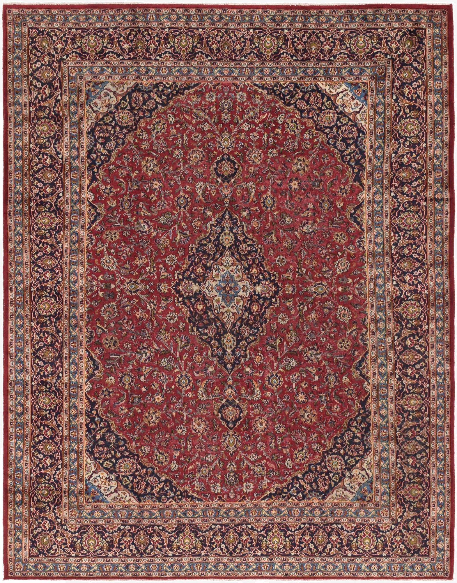 9' 6 x 12' 9  Hand Knotted Kashan Persian Wool Rug