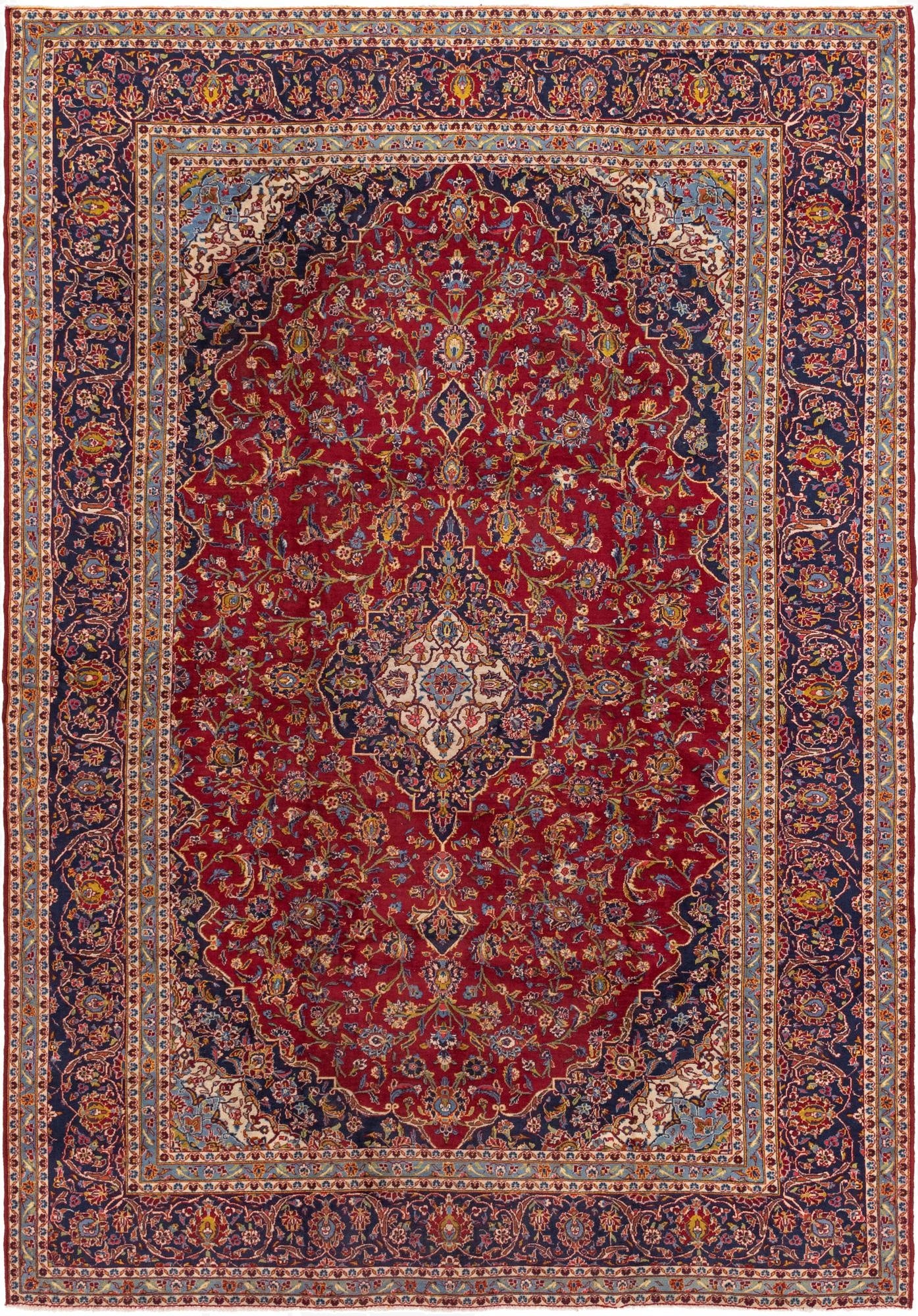 9' 7 x 13' 10  Hand Knotted Kashan Persian Wool Rug