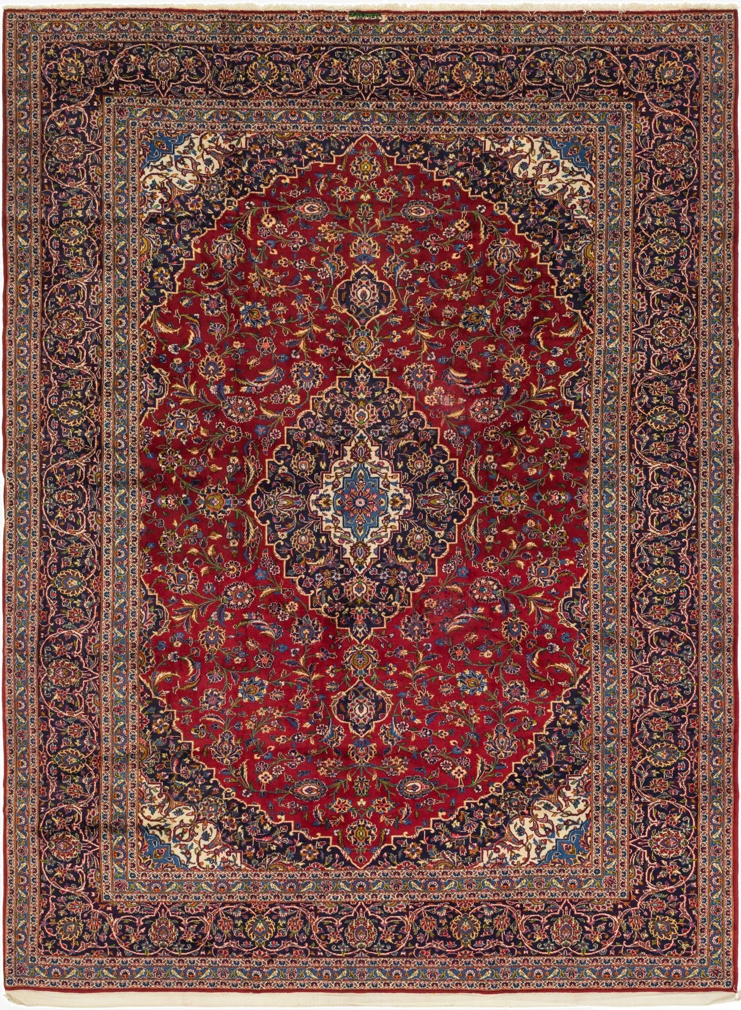 9' 6 x 12' 10  Hand Knotted Kashan Persian Wool Rug