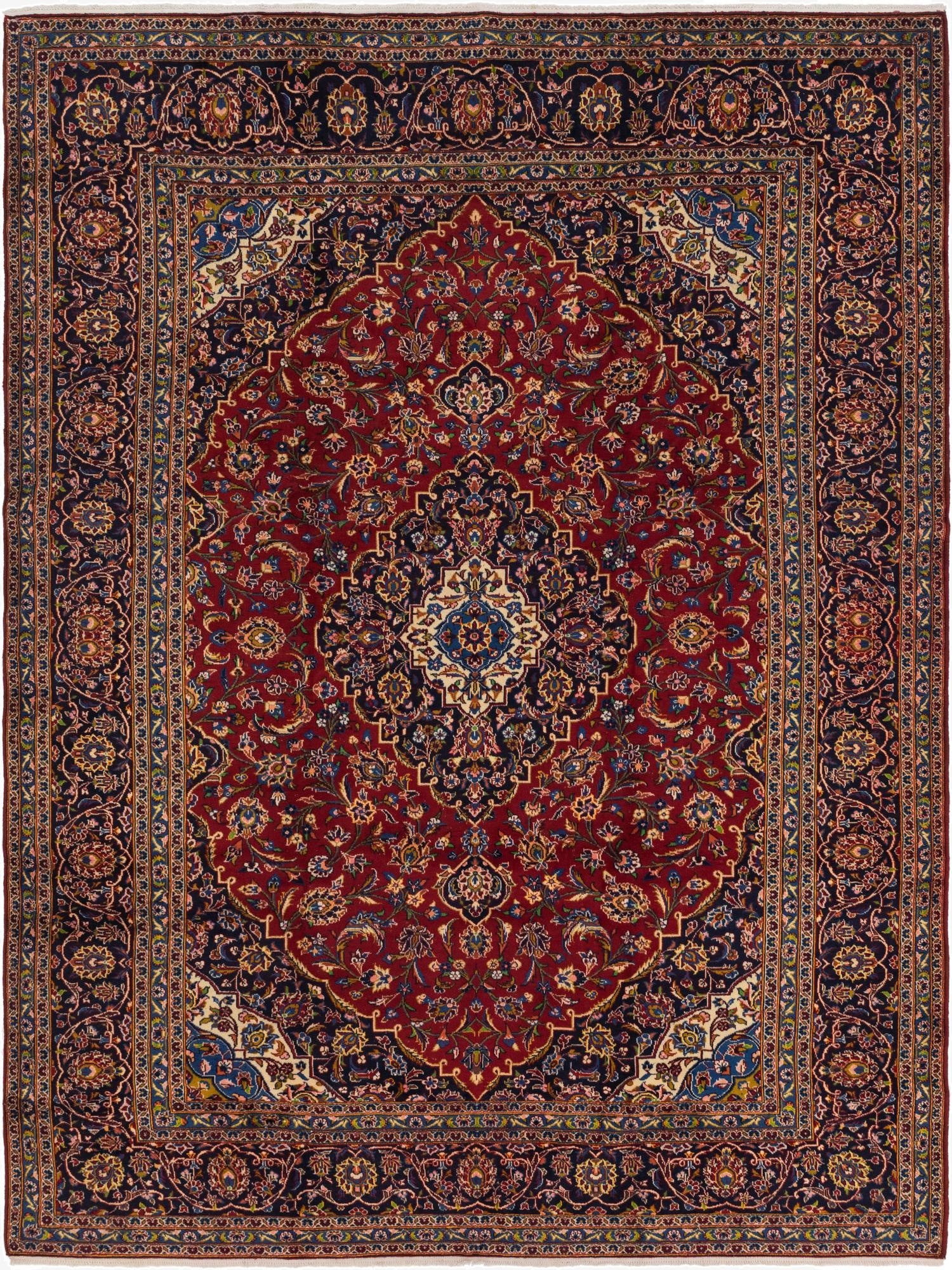 9' 7 x 12' 10  Hand Knotted Kashan Persian Wool Rug