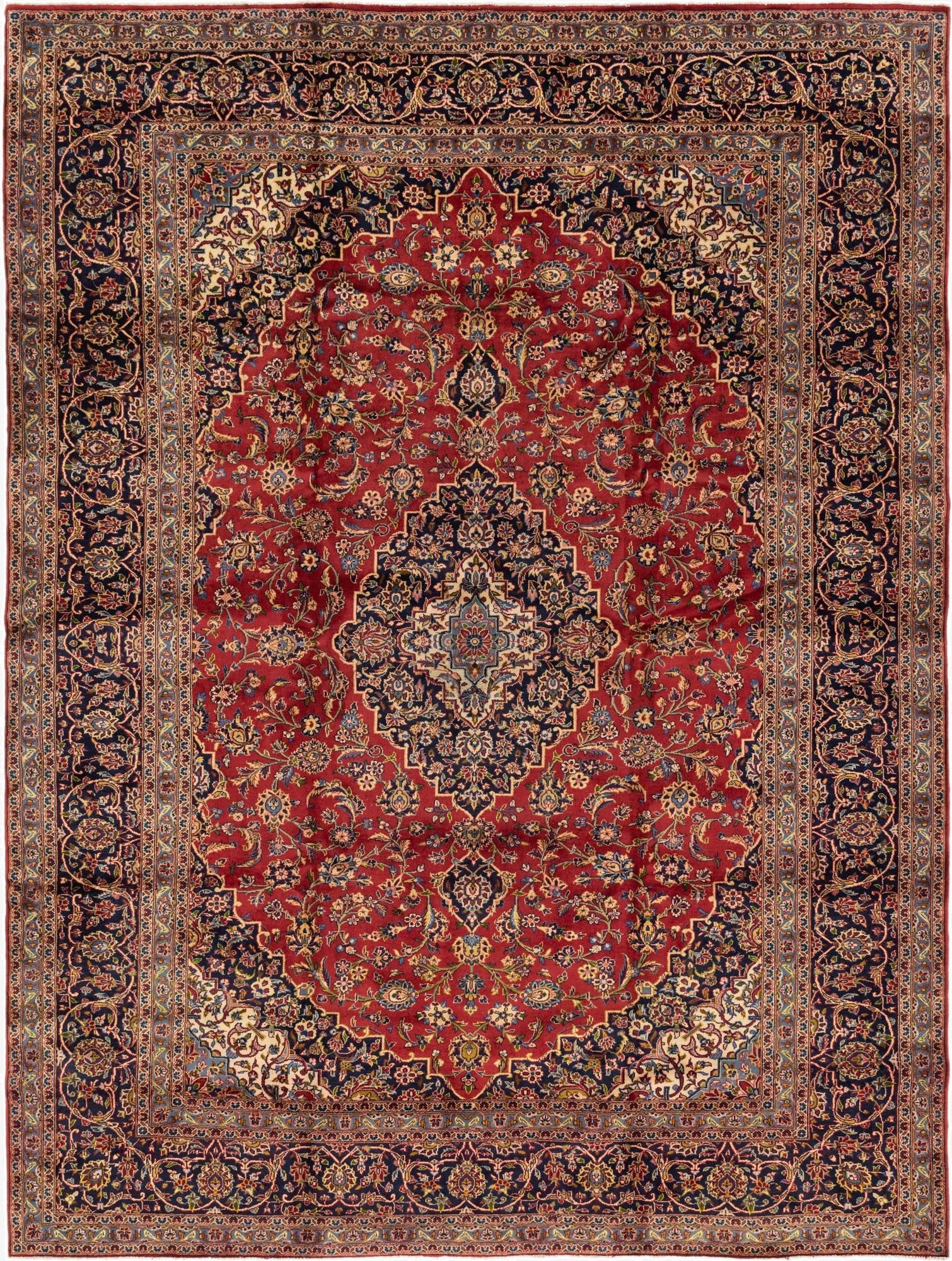 9' 9 x 13' 4  Hand Knotted Kashan Persian Wool Rug