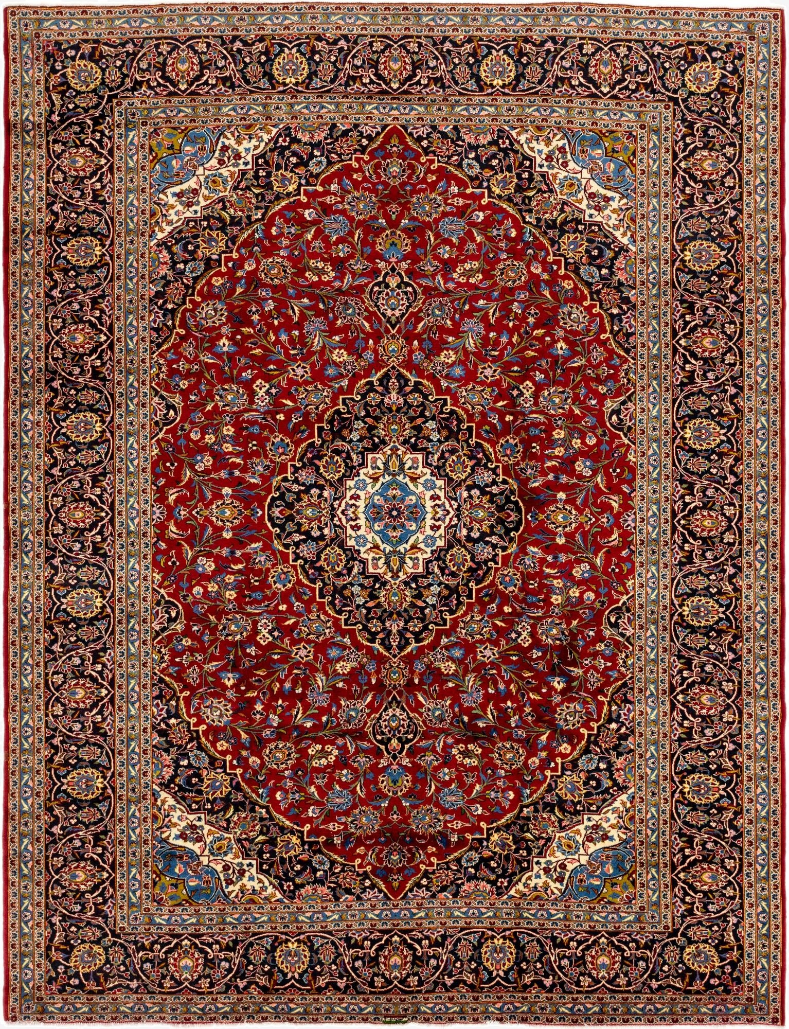 9' 8 x 12' 7  Hand Knotted Kashan Persian Wool Rug