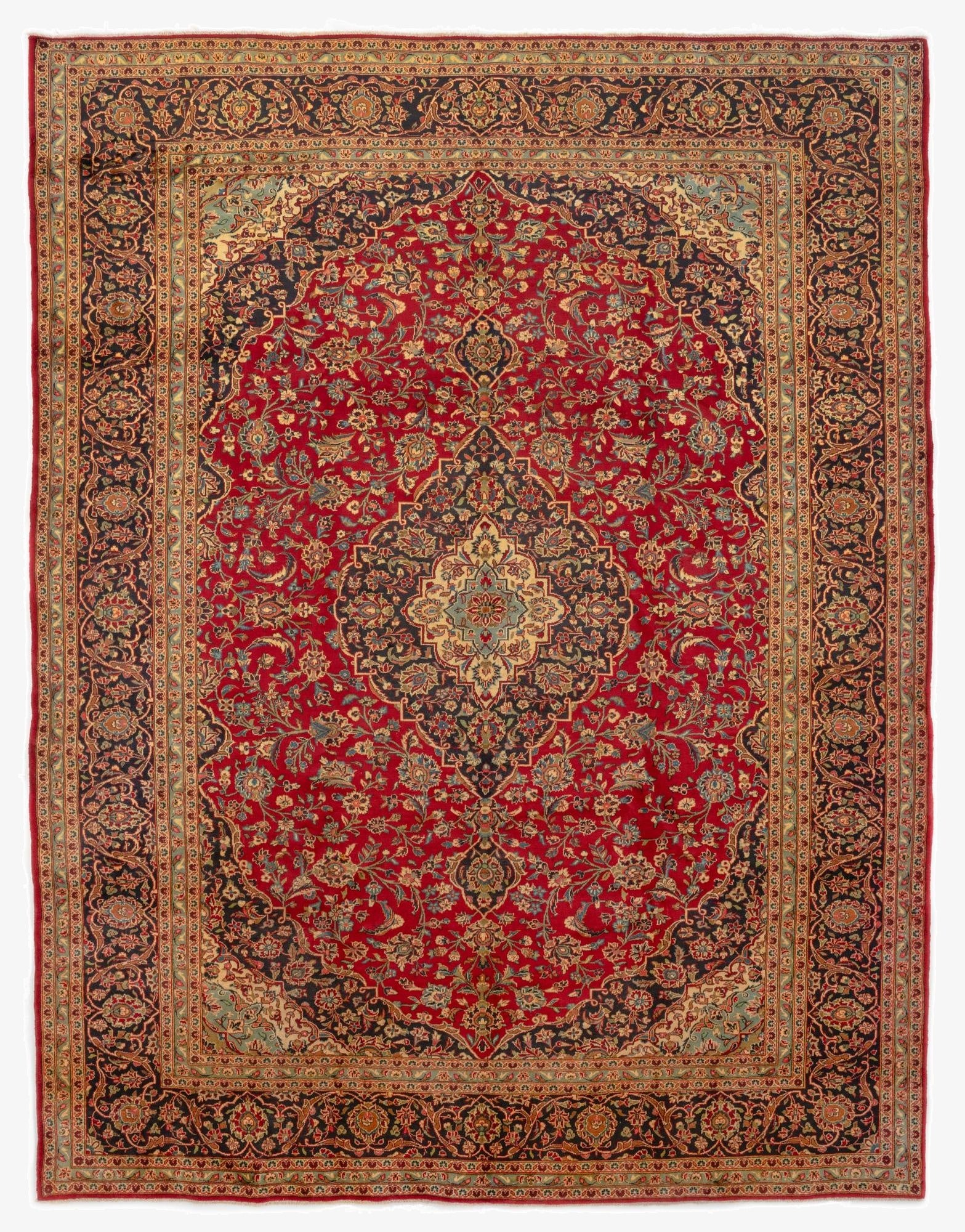 9' 11 x 13' 2  Hand Knotted Kashan Persian Wool Rug