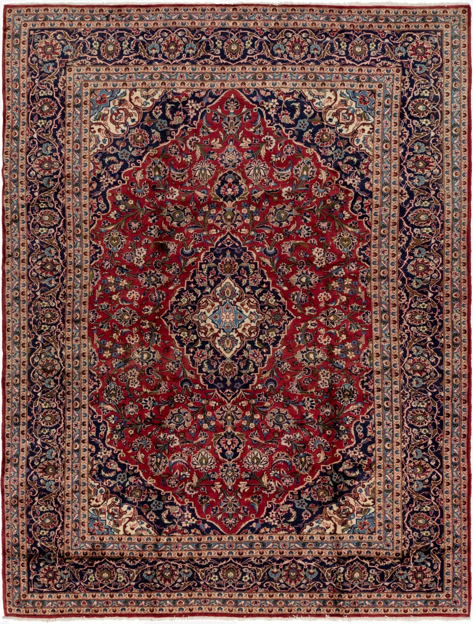 9' 8 x 13'  Hand Knotted Kashan Persian Wool Rug