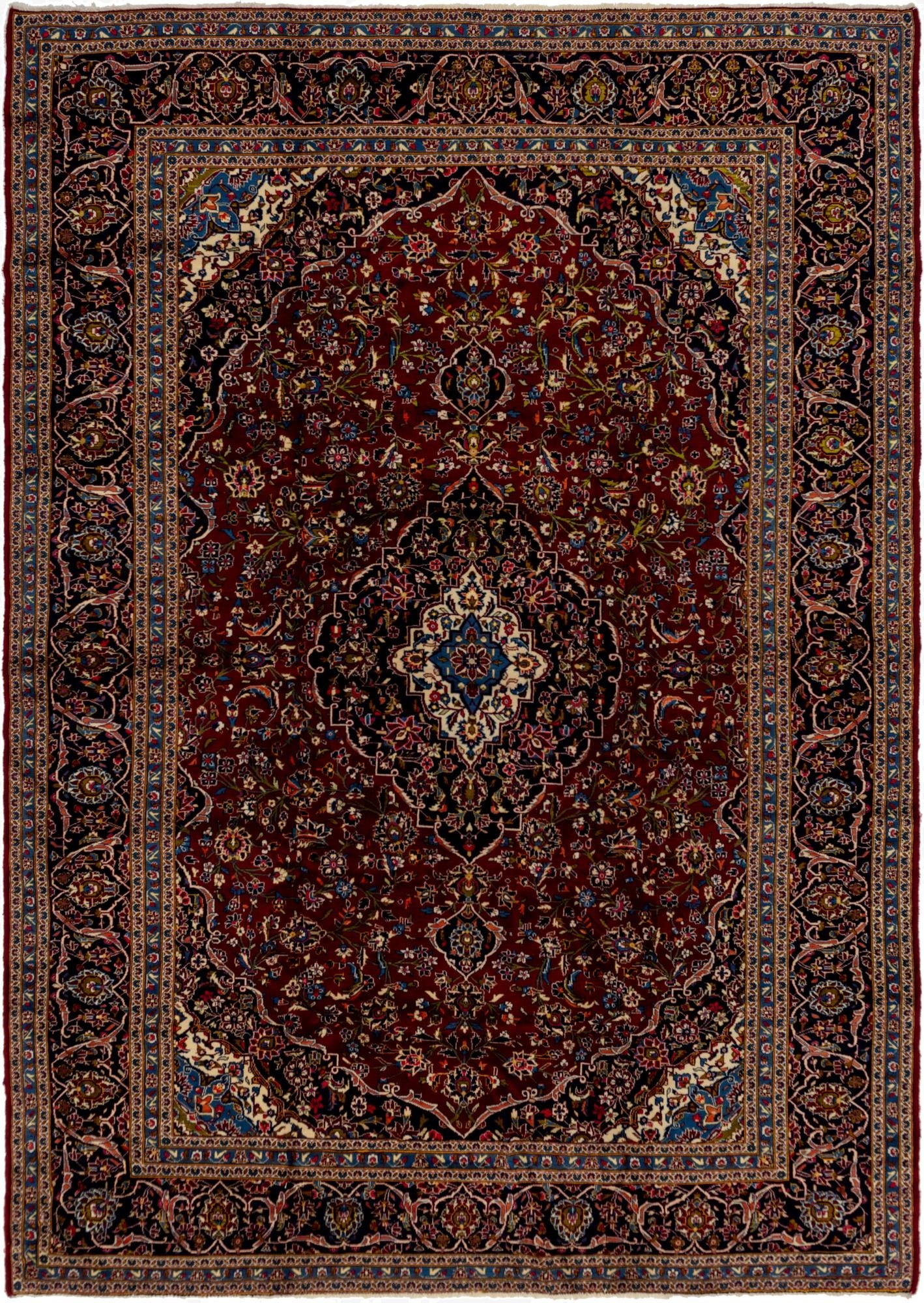 9' 7 x 13' 8  Hand Knotted Kashan Persian Wool Rug