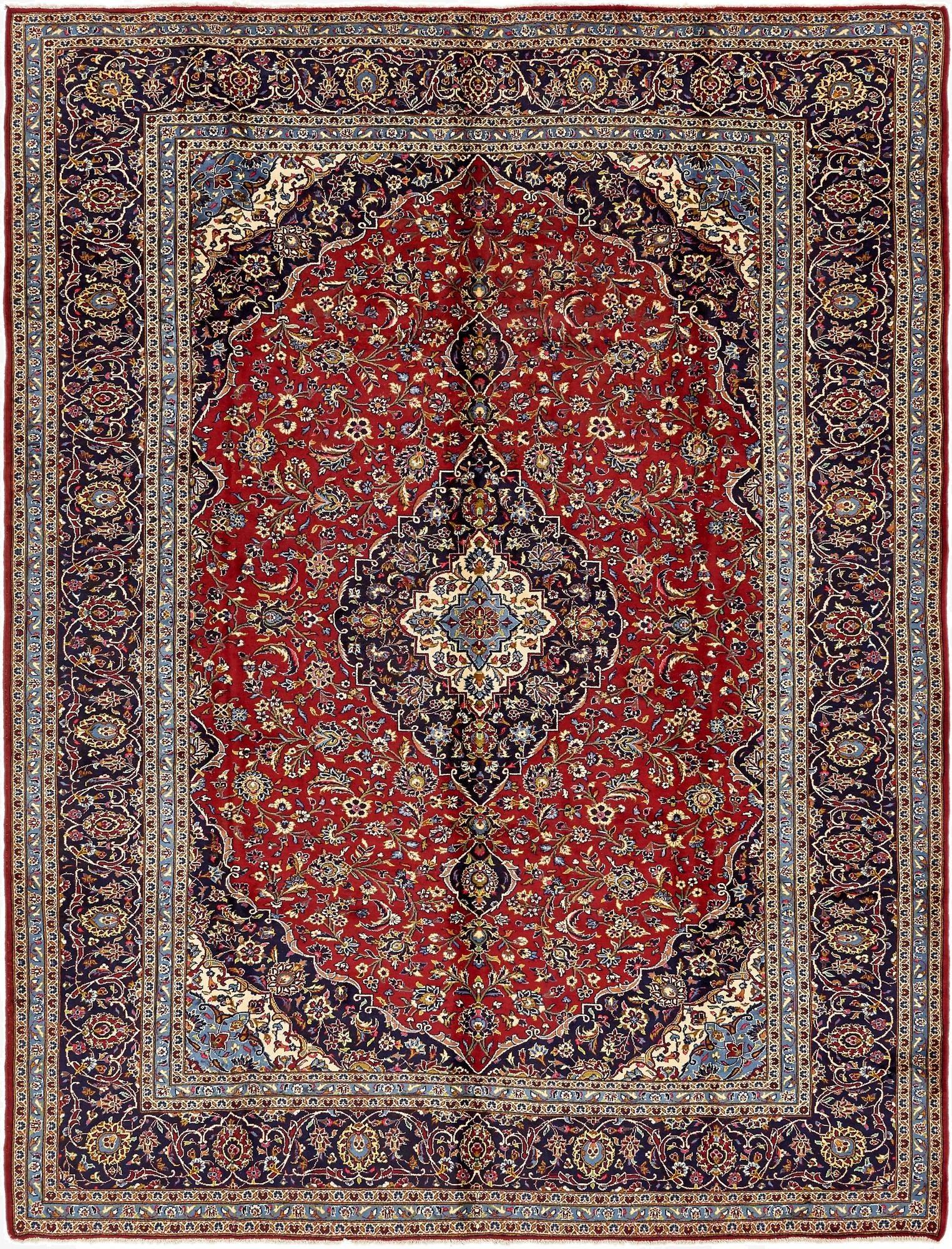9' 10 x 12' 10  Hand Knotted Kashan Persian Wool Rug