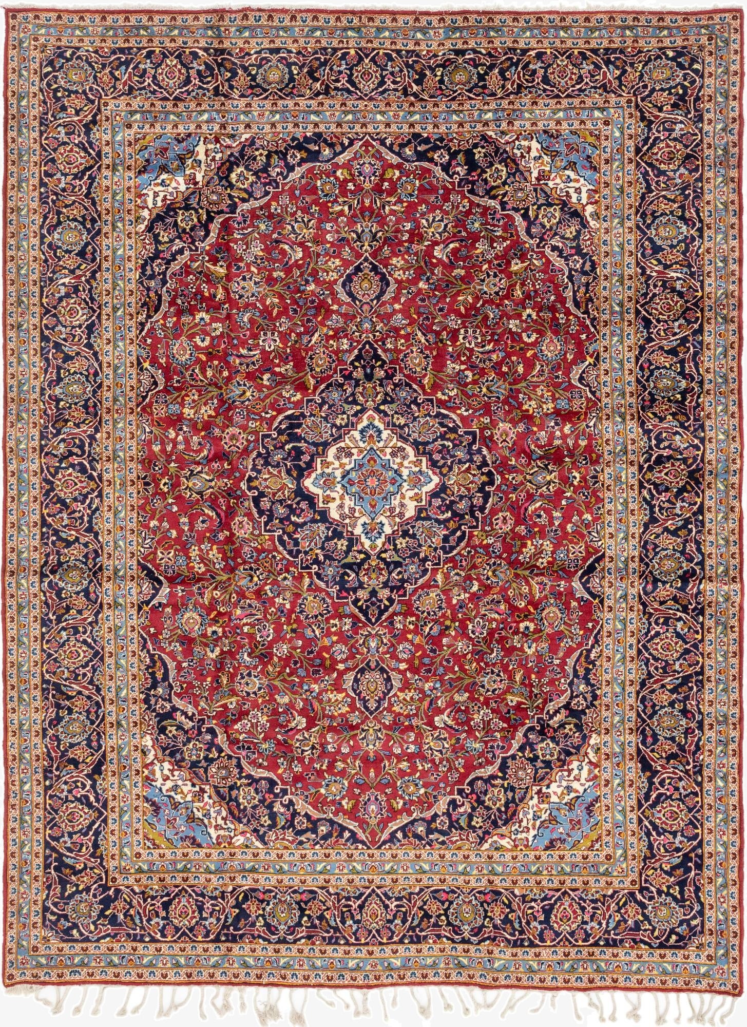9' 8 x 12' 9  Hand Knotted Kashan Persian Wool Rug