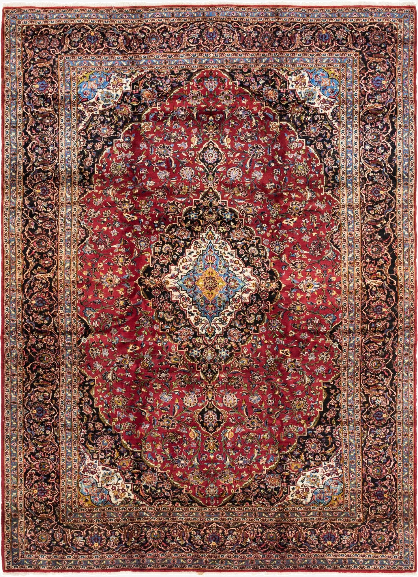 9' 8 x 13' 6  Hand Knotted Kashan Persian Wool Rug