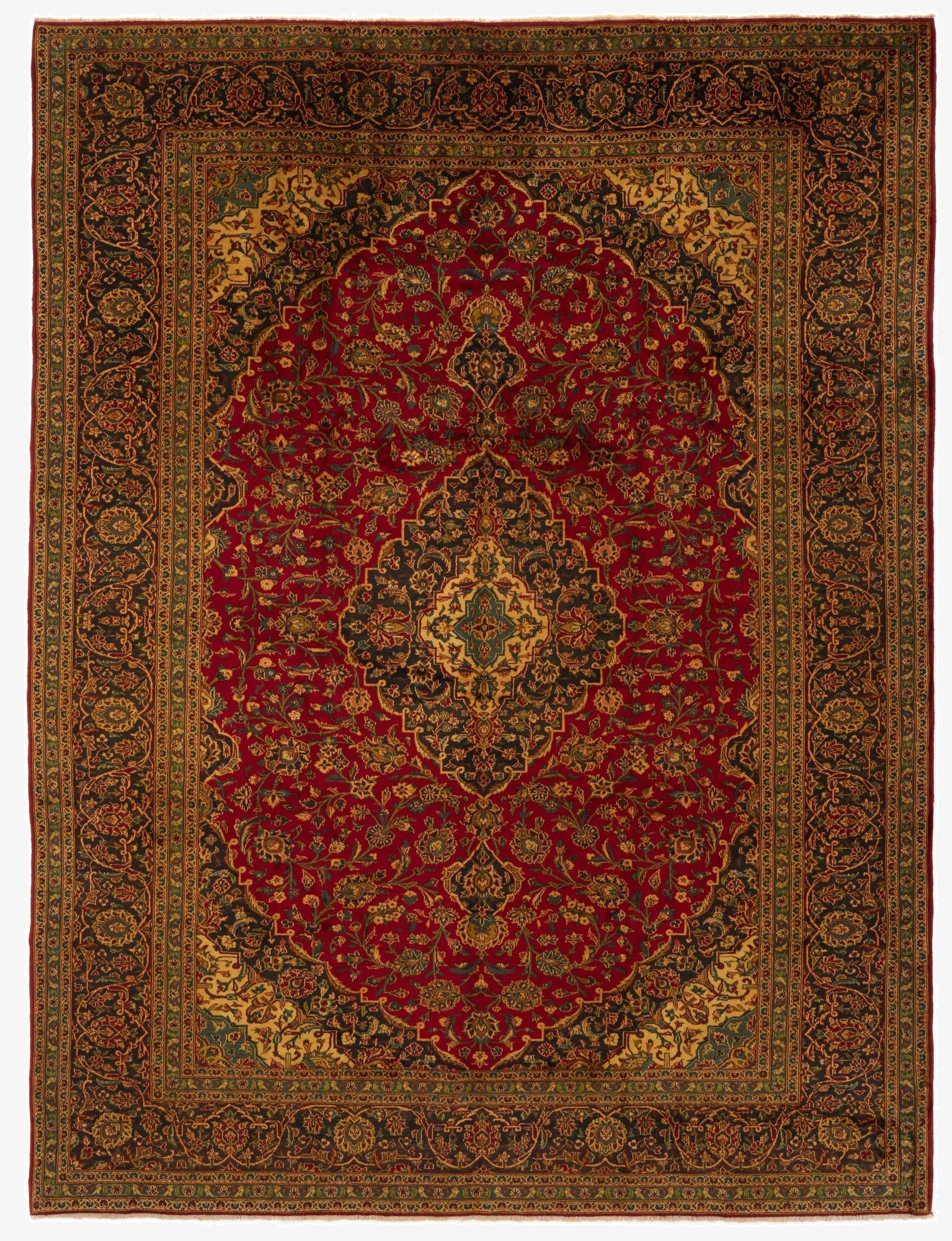 9' 7 x 12' 11  Hand Knotted Kashan Persian Wool Rug