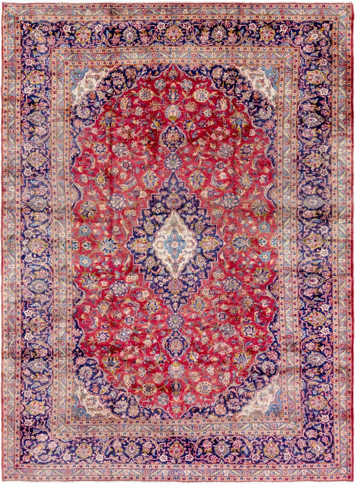 9' 8 x 13' 2  Hand Knotted Kashan Persian Wool Rug