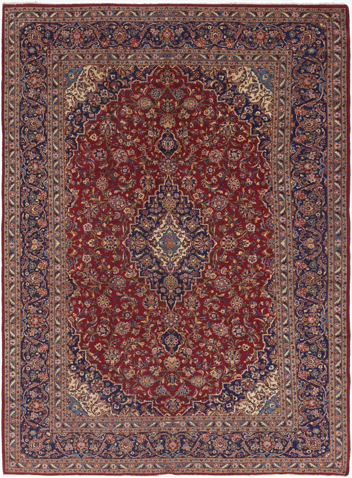 9' 8 x 13'  Hand Knotted Kashan Persian Wool Rug