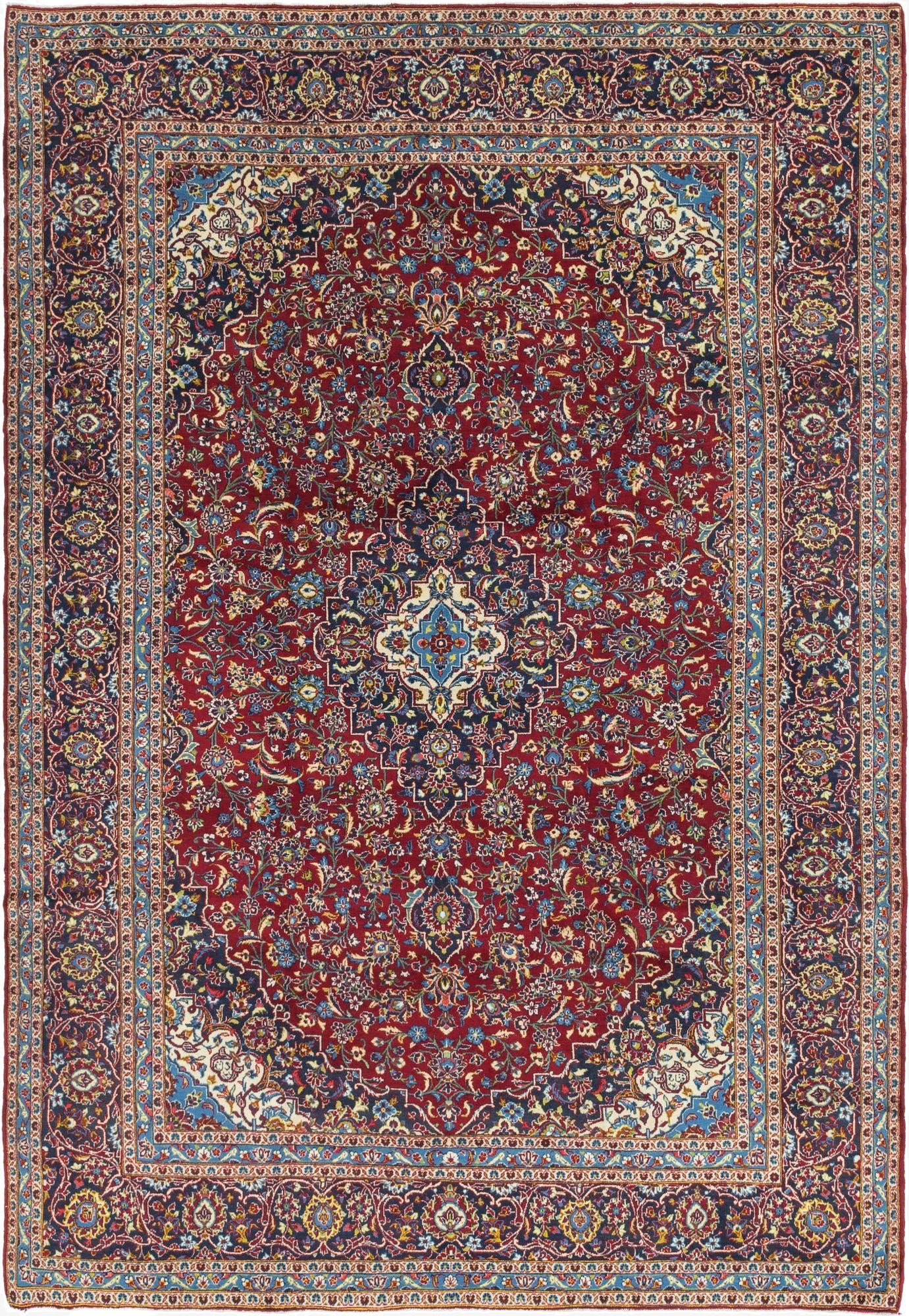 9' 7 x 13' 4  Hand Knotted Kashan Persian Wool Rug