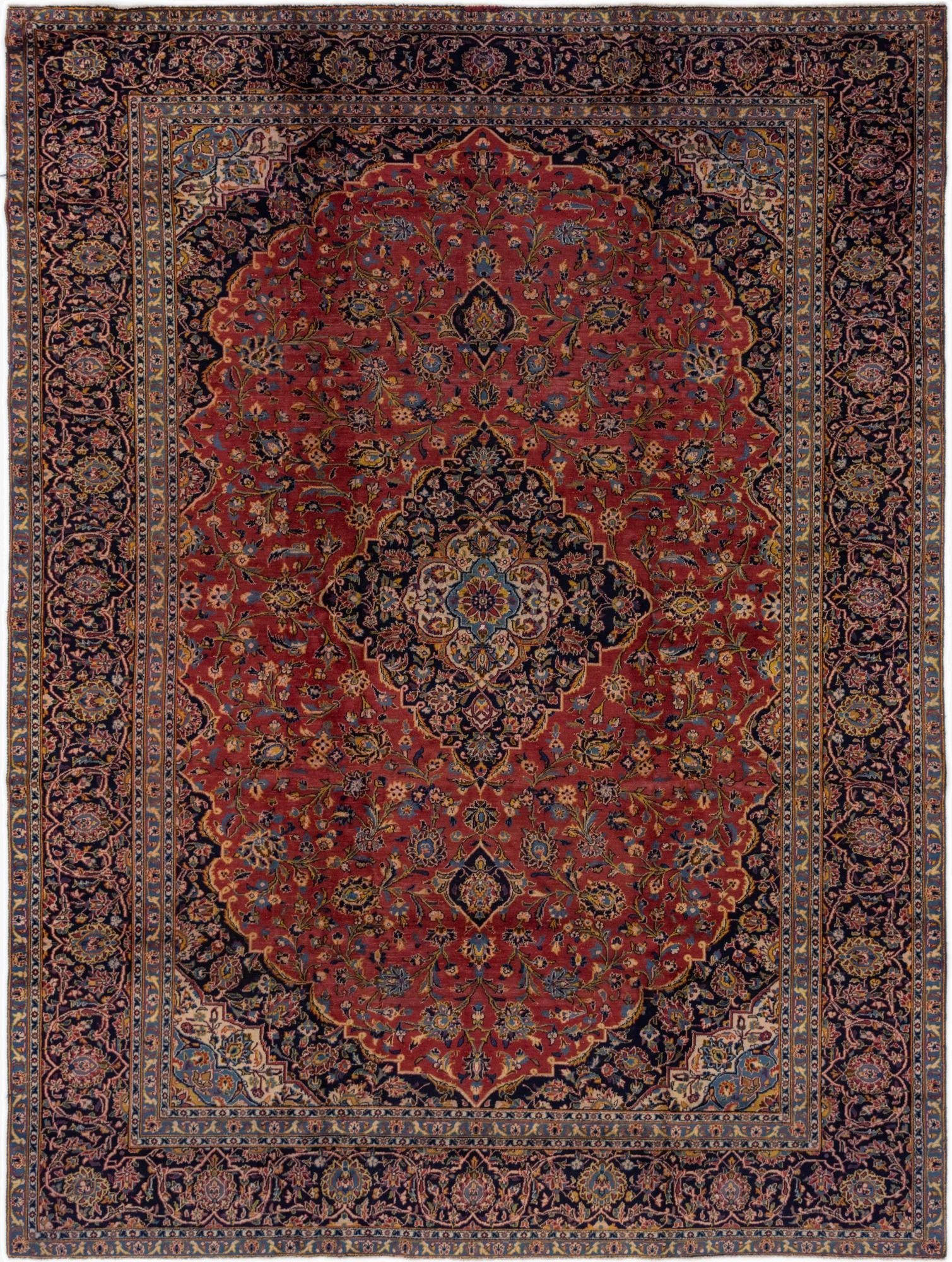 9' 7 x 12' 10  Hand Knotted Kashan Persian Wool Rug