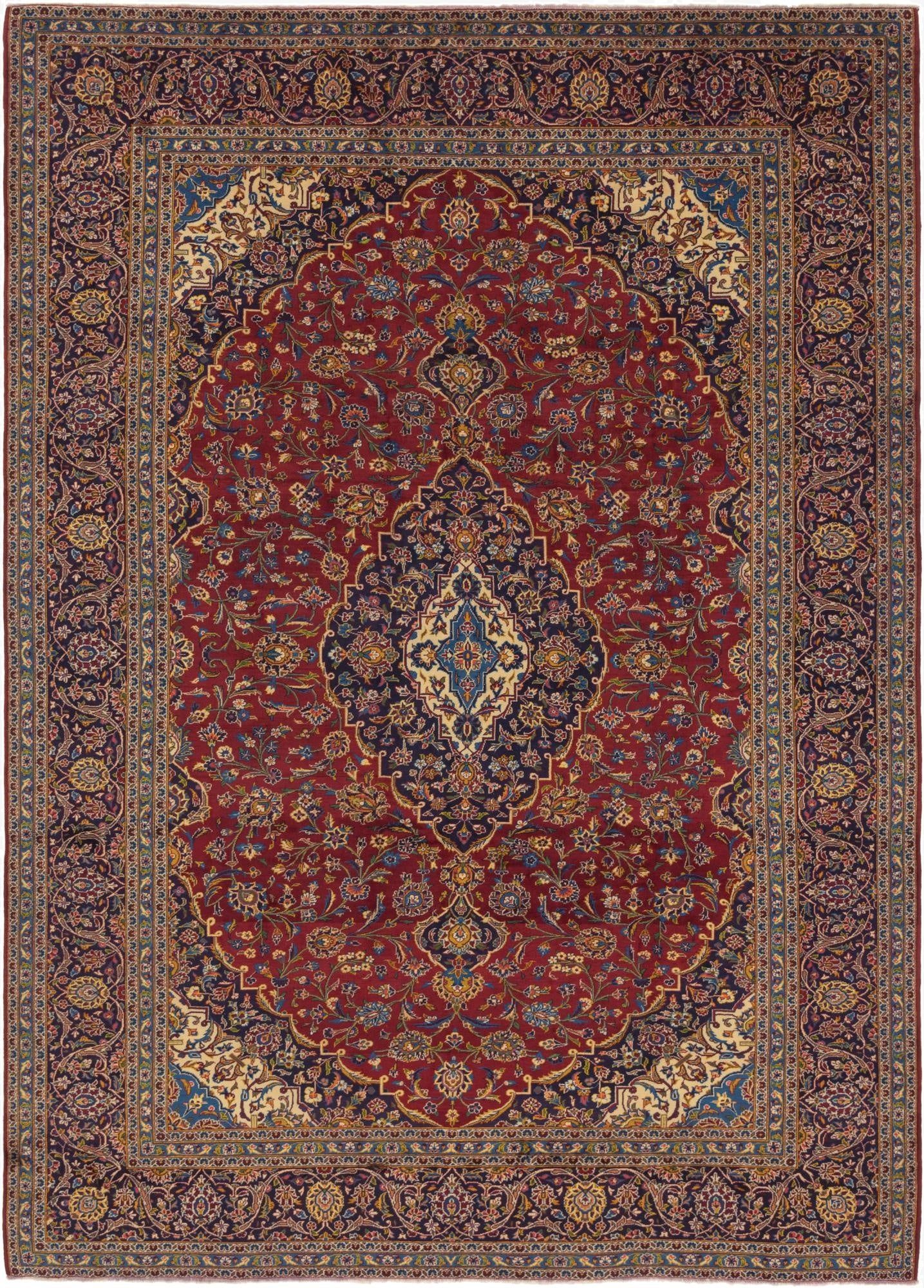 9' 8 x 13' 9  Hand Knotted Kashan Persian Wool Rug