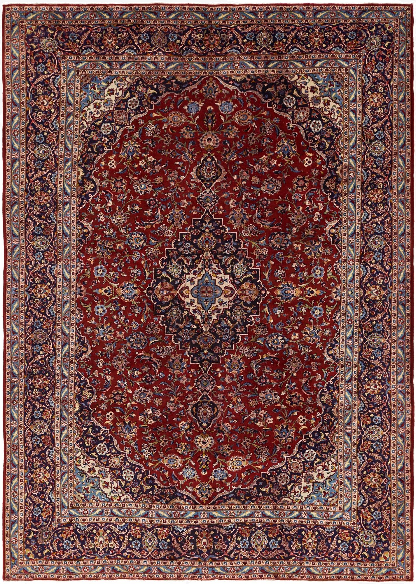 9' 7 x 13' 3  Hand Knotted Kashan Persian Wool Rug