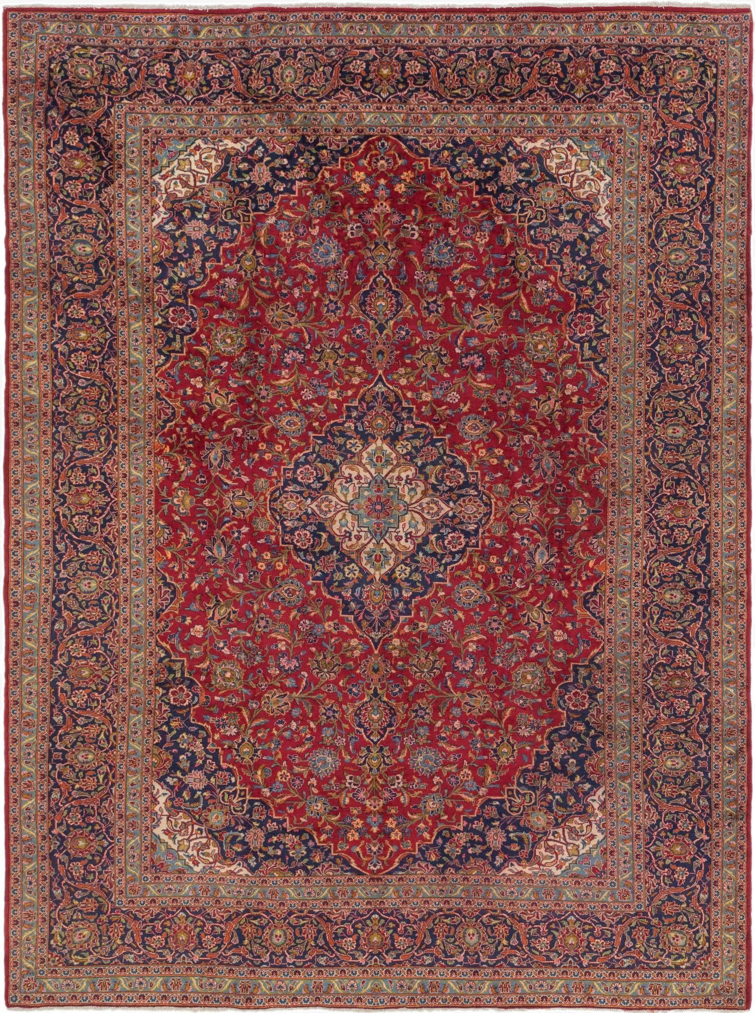 9' 9 x 13' 3  Hand Knotted Kashan Persian Wool Rug