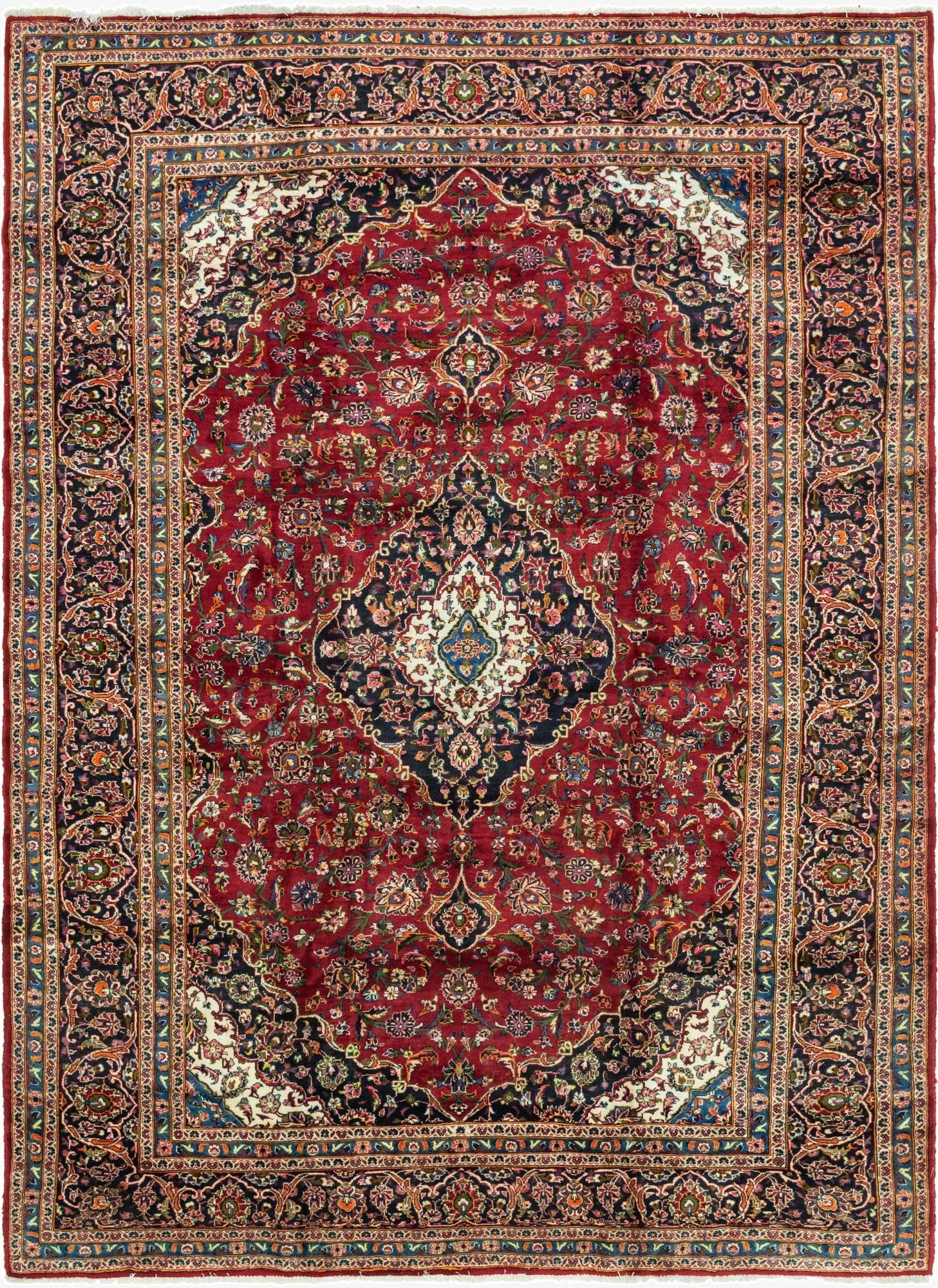 9' 8 x 13'  Hand Knotted Kashan Persian Wool Rug