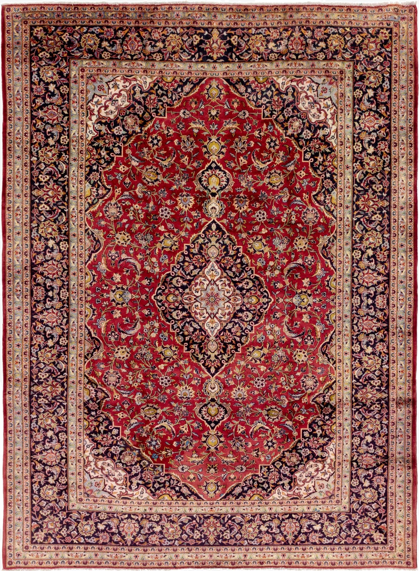 9' 7 x 12' 8  Hand Knotted Kashan Persian Wool Rug