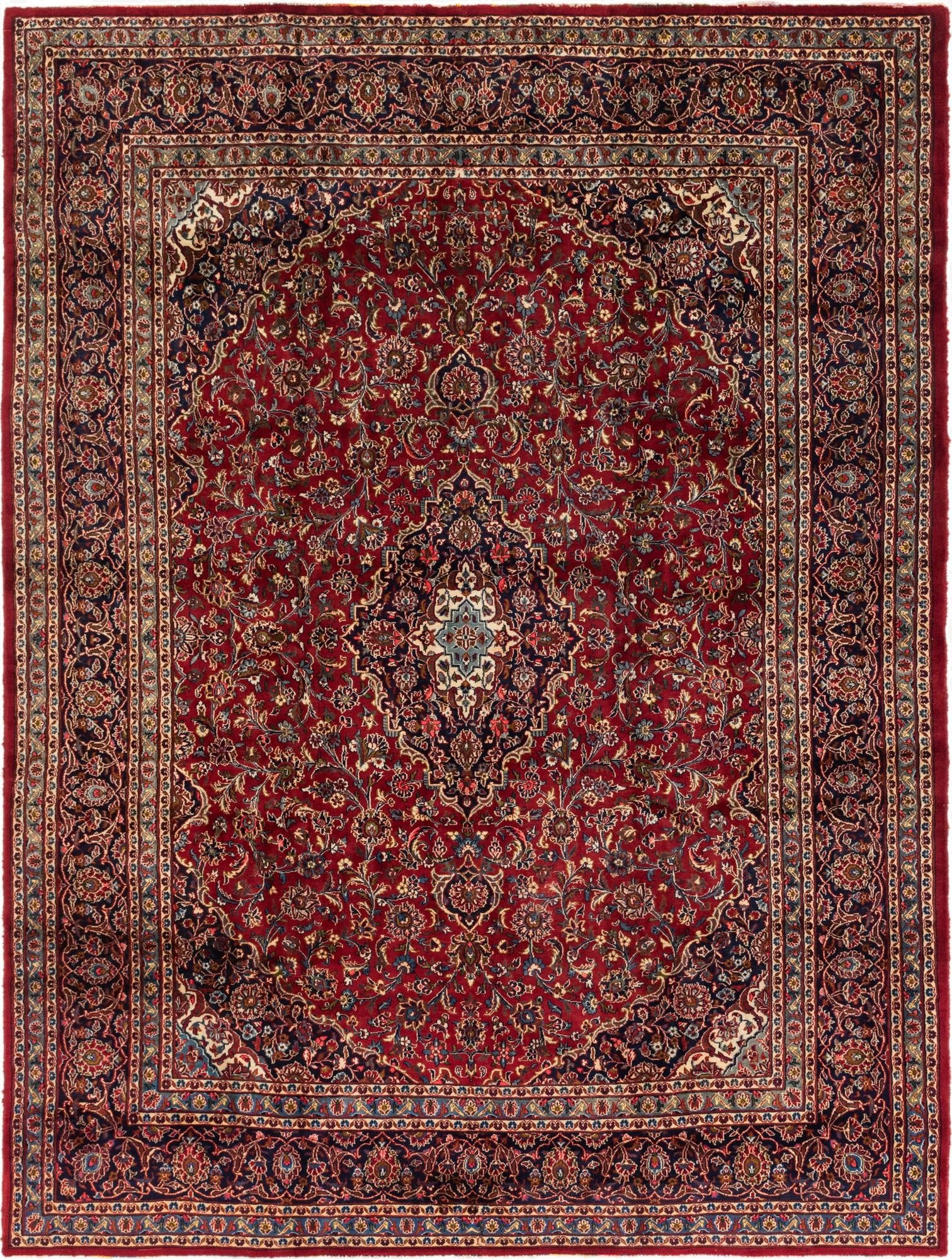 9' 5 x 12' 8  Hand Knotted Kashan Persian Wool Rug