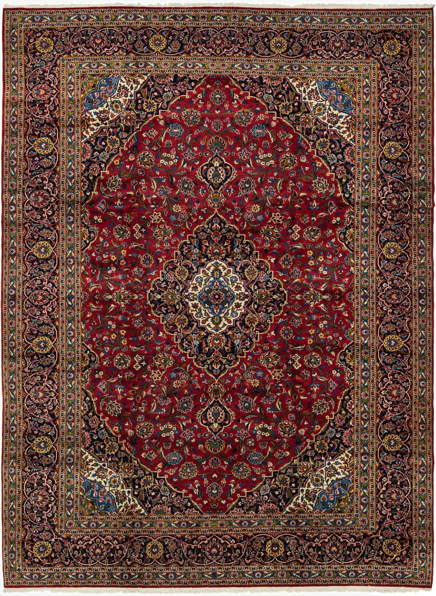 9' 8 x 13'  Hand Knotted Kashan Persian Wool Rug