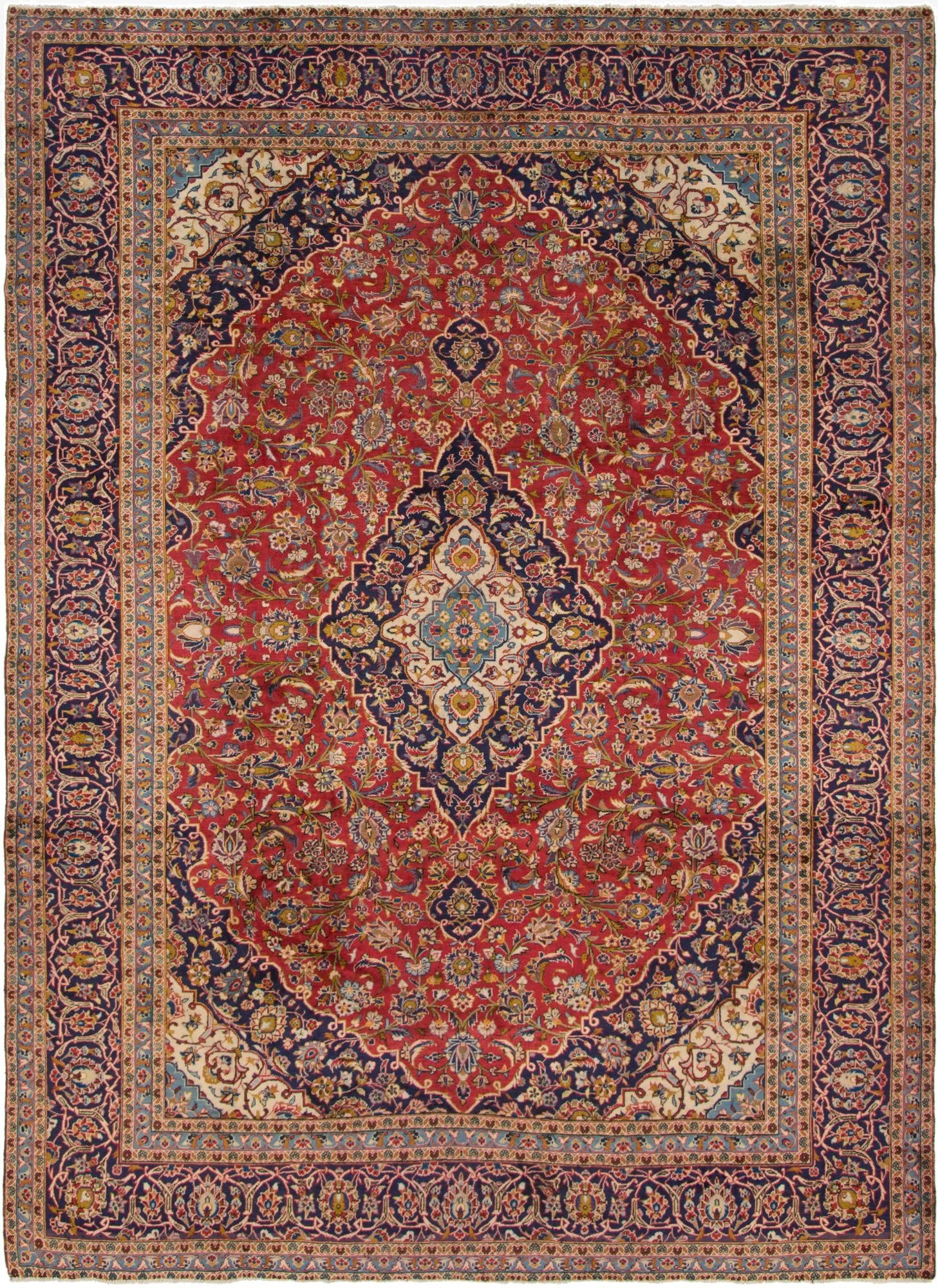9' 6 x 12' 10  Hand Knotted Kashan Persian Wool Rug