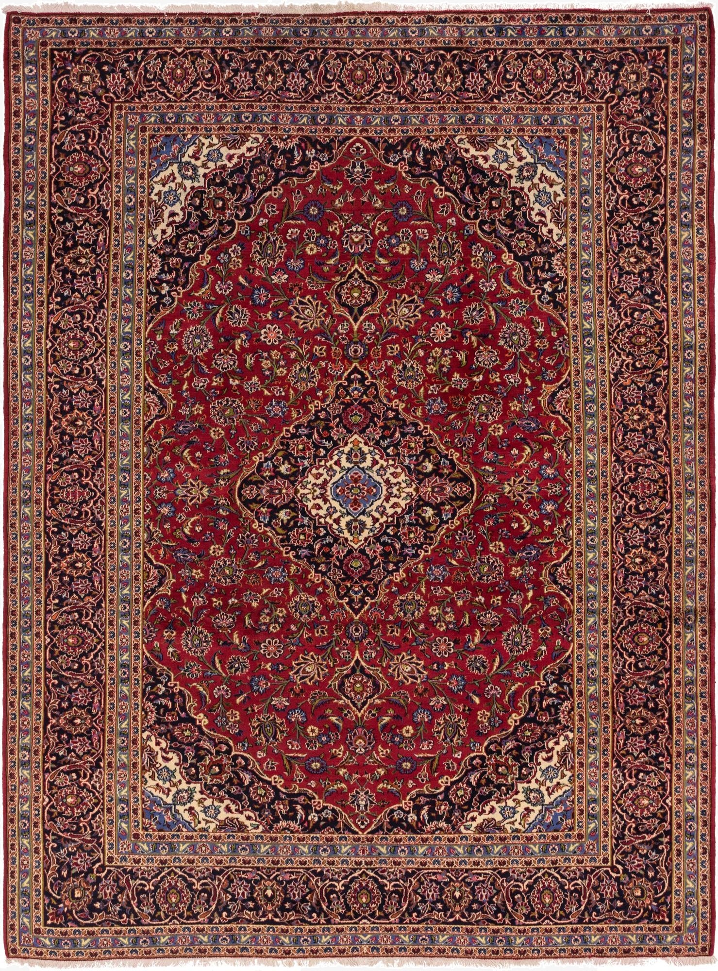 9' 8 x 13' 3  Hand Knotted Kashan Persian Wool Rug