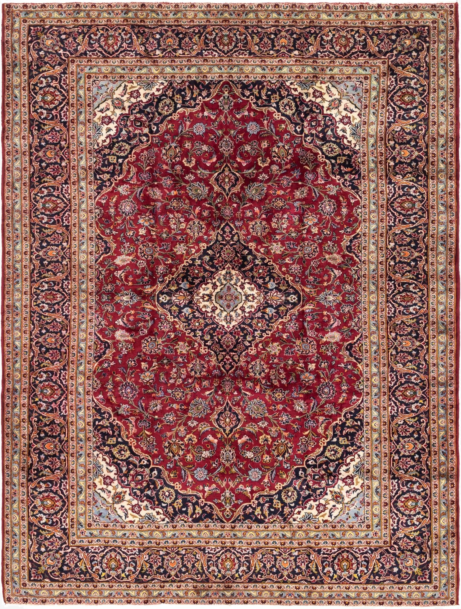 9' 8 x 13'  Hand Knotted Kashan Persian Wool Rug