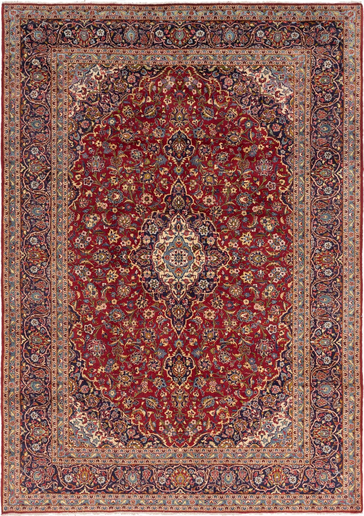 9' 8 x 13' 5  Hand Knotted Kashan Persian Wool Rug