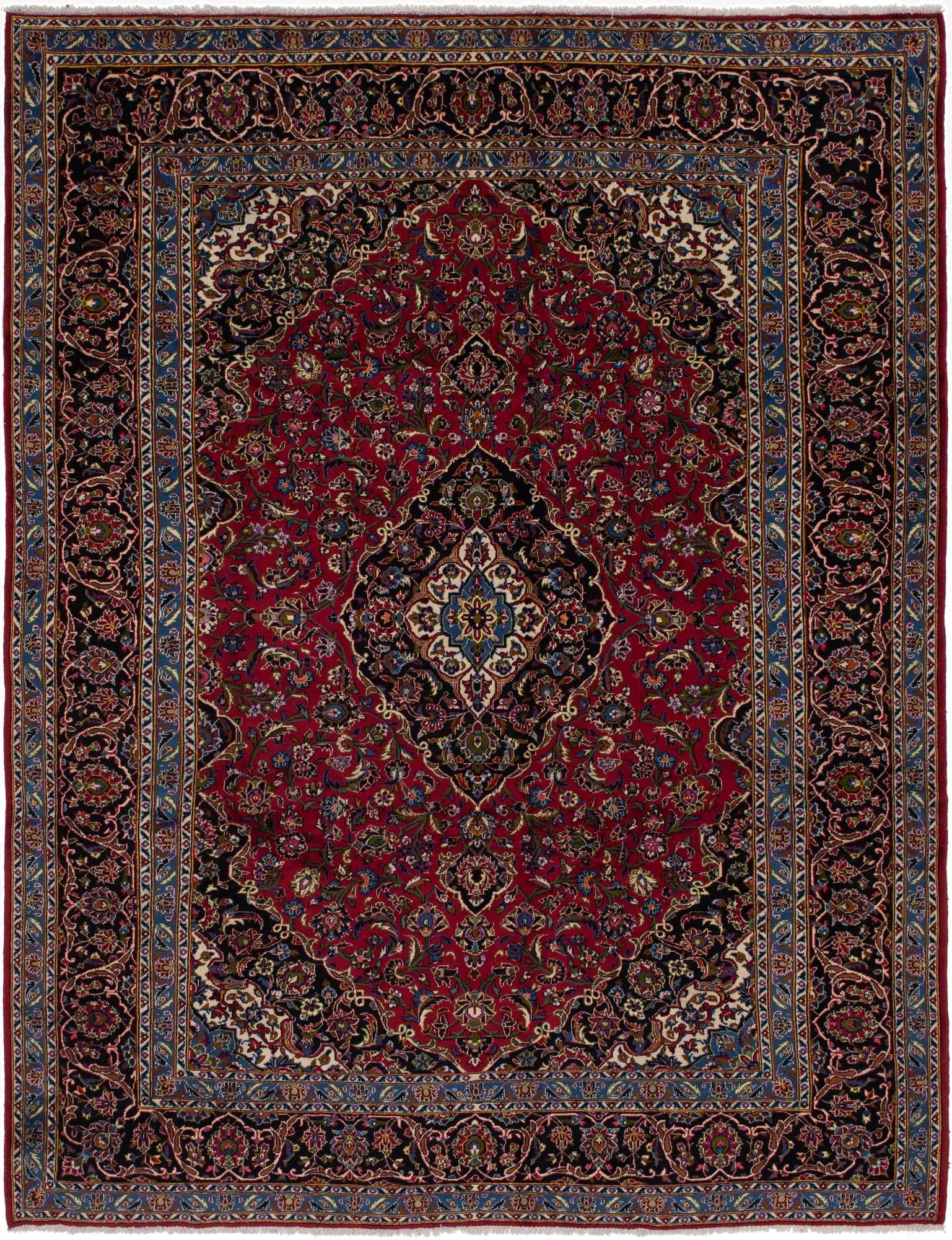 9' 9 x 13'  Hand Knotted Kashan Persian Wool Rug