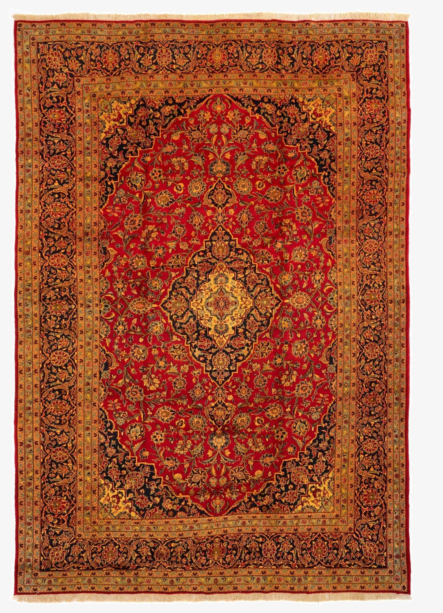 9' 7 x 13' 2  Hand Knotted Kashan Persian Wool Rug