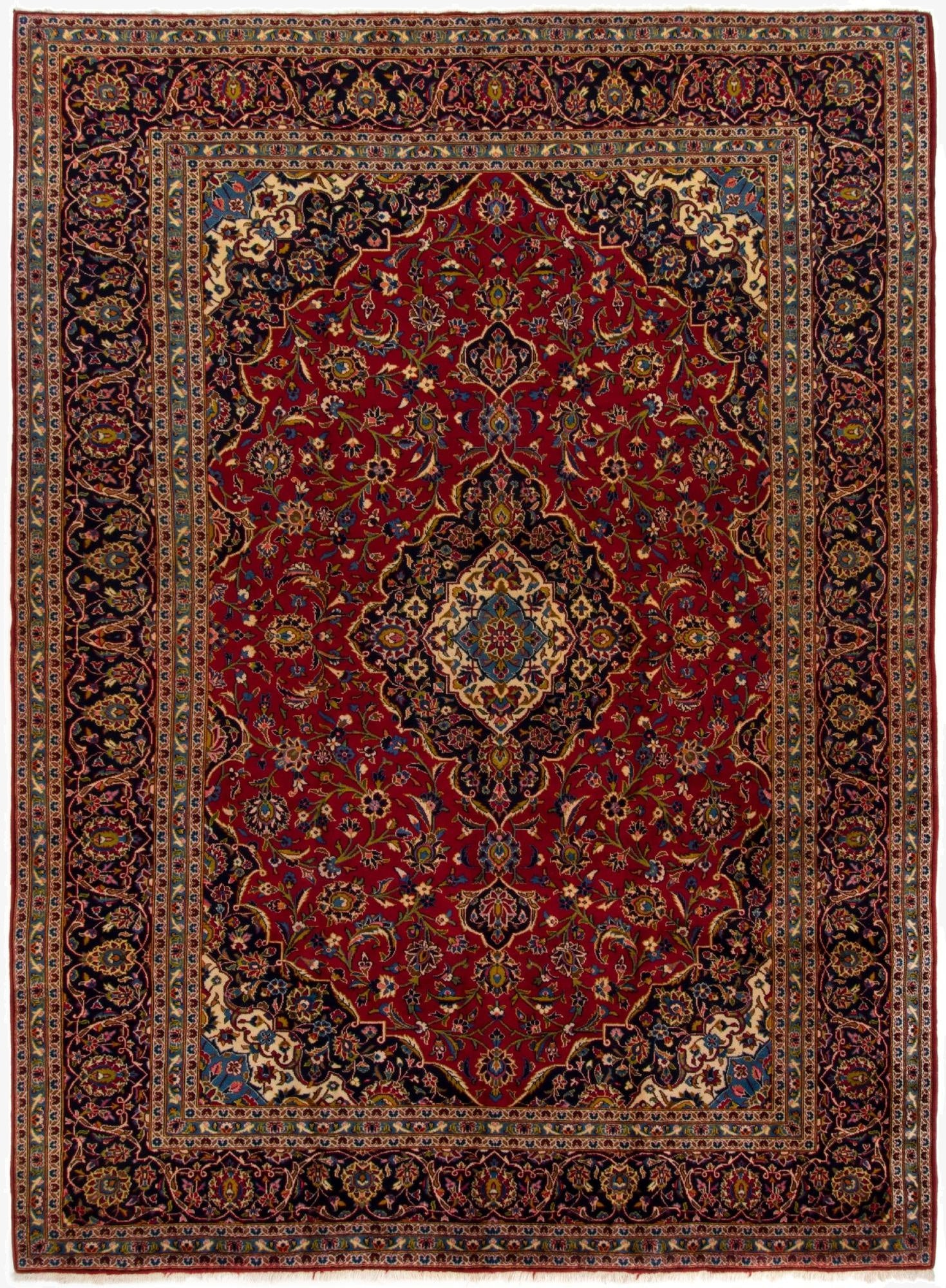9' 7 x 13' 2  Hand Knotted Kashan Persian Wool Rug