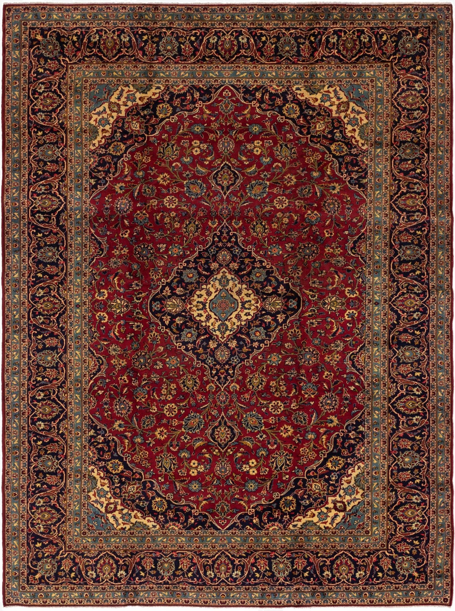 9' 7 x 13'  Hand Knotted Kashan Persian Wool Rug