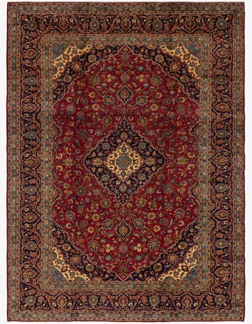 9' 7 x 13' Hand Knotted Kashan Persian Wool Rug