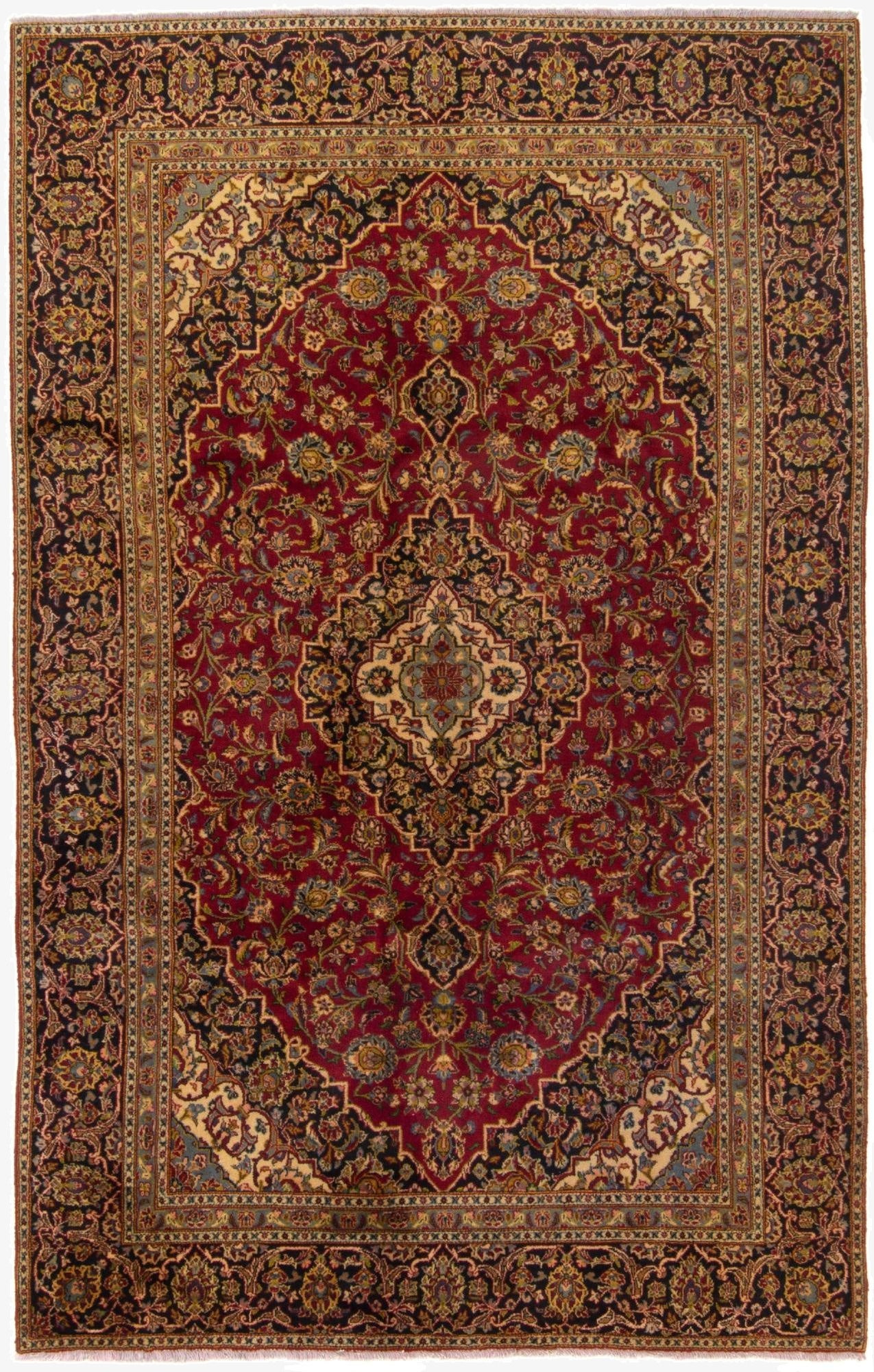 6' x 9' 7  Hand Knotted Kashan Persian Wool Rug