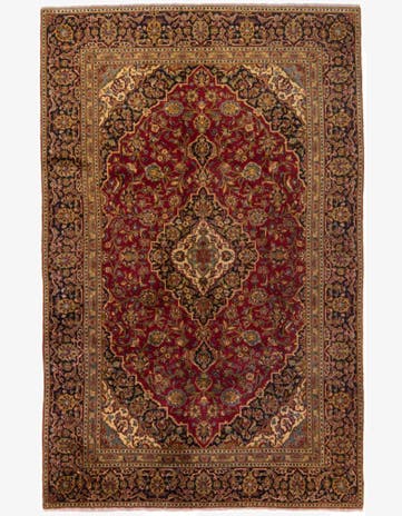 6' x 9' 7 Hand Knotted Kashan Persian Wool Rug