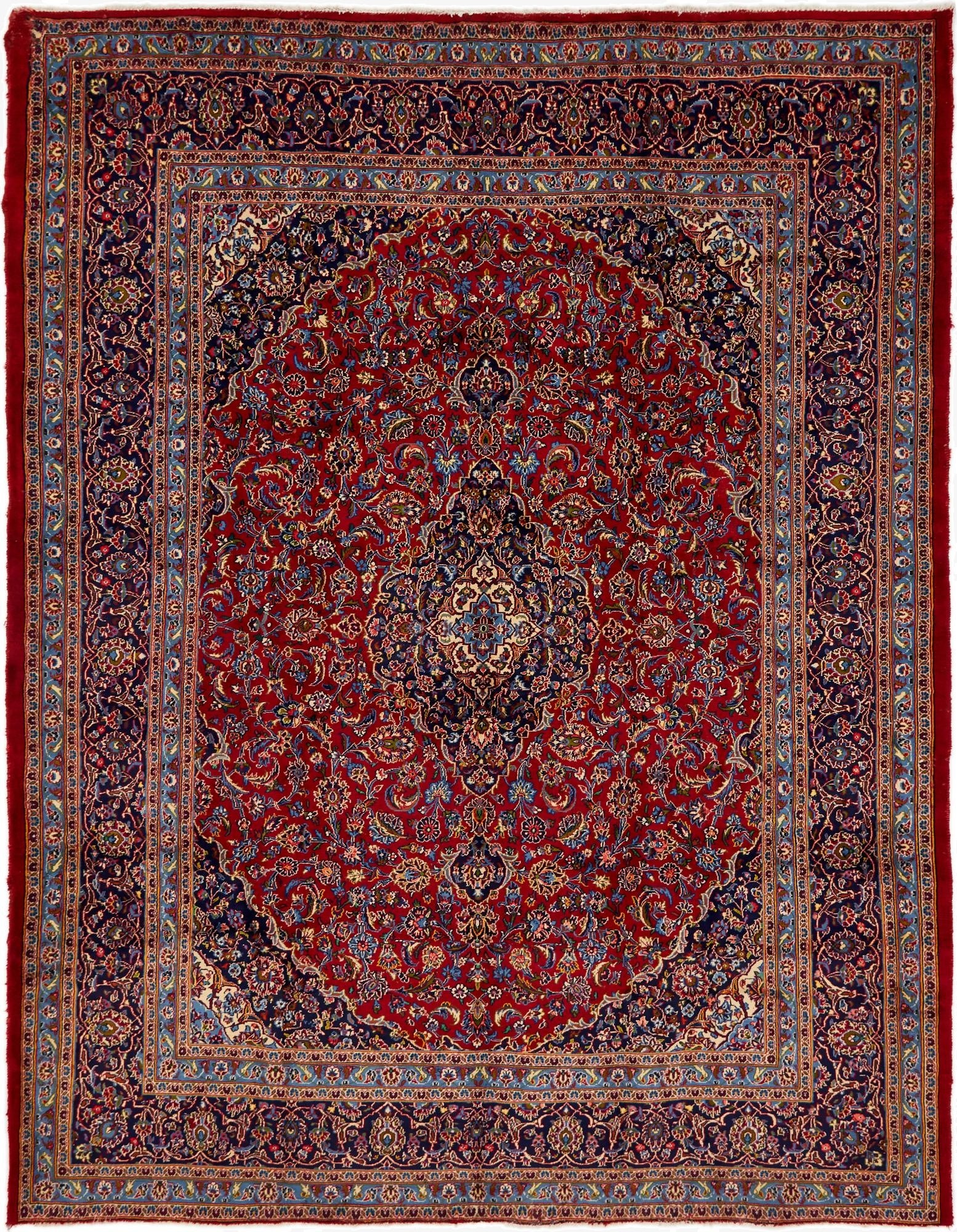 9' 8 x 12' 9  Hand Knotted Kashan Persian Wool Rug