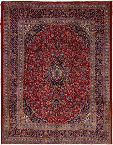 9' 8 x 12' 9 Hand Knotted Kashan Persian Wool Rug