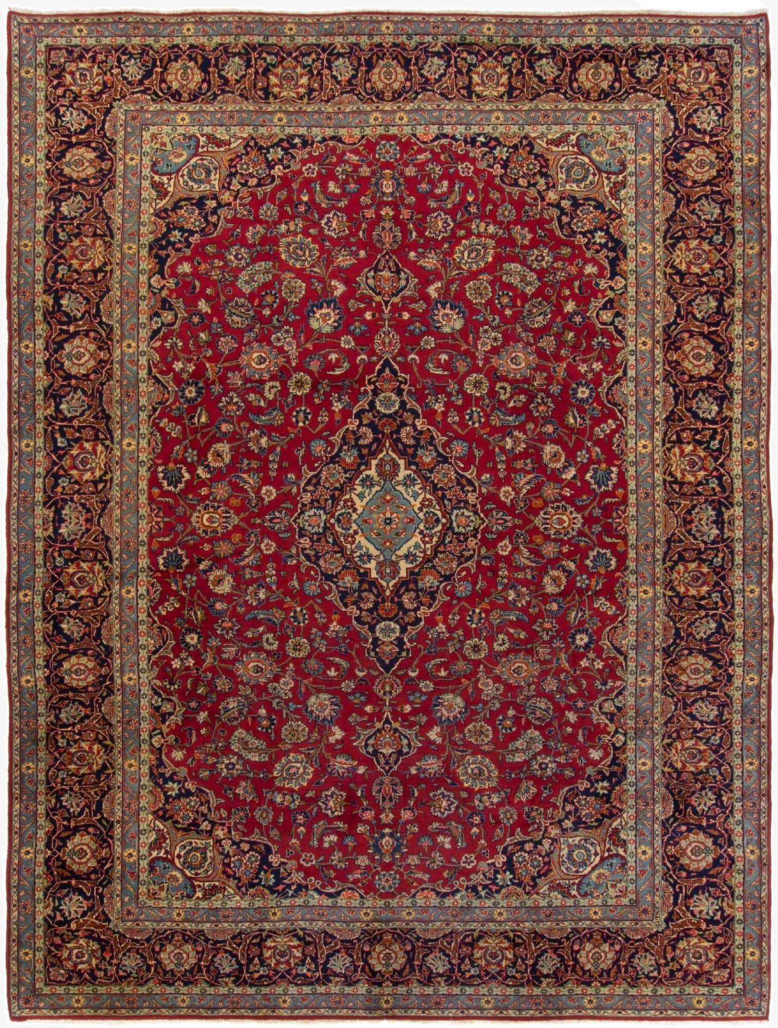 9' 7 x 13' 1  Hand Knotted Kashan Persian Wool Rug